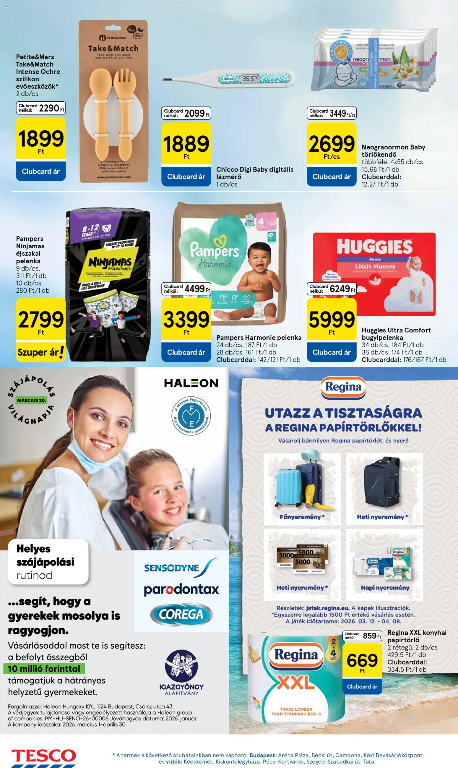 Tesco akciós ujság - amely érvényes a következő dátumtól: 12.03.2026 | Oldal: 32 | Termékek: Pampers, Papírtörlő, Törlőkendő, Lázmérő