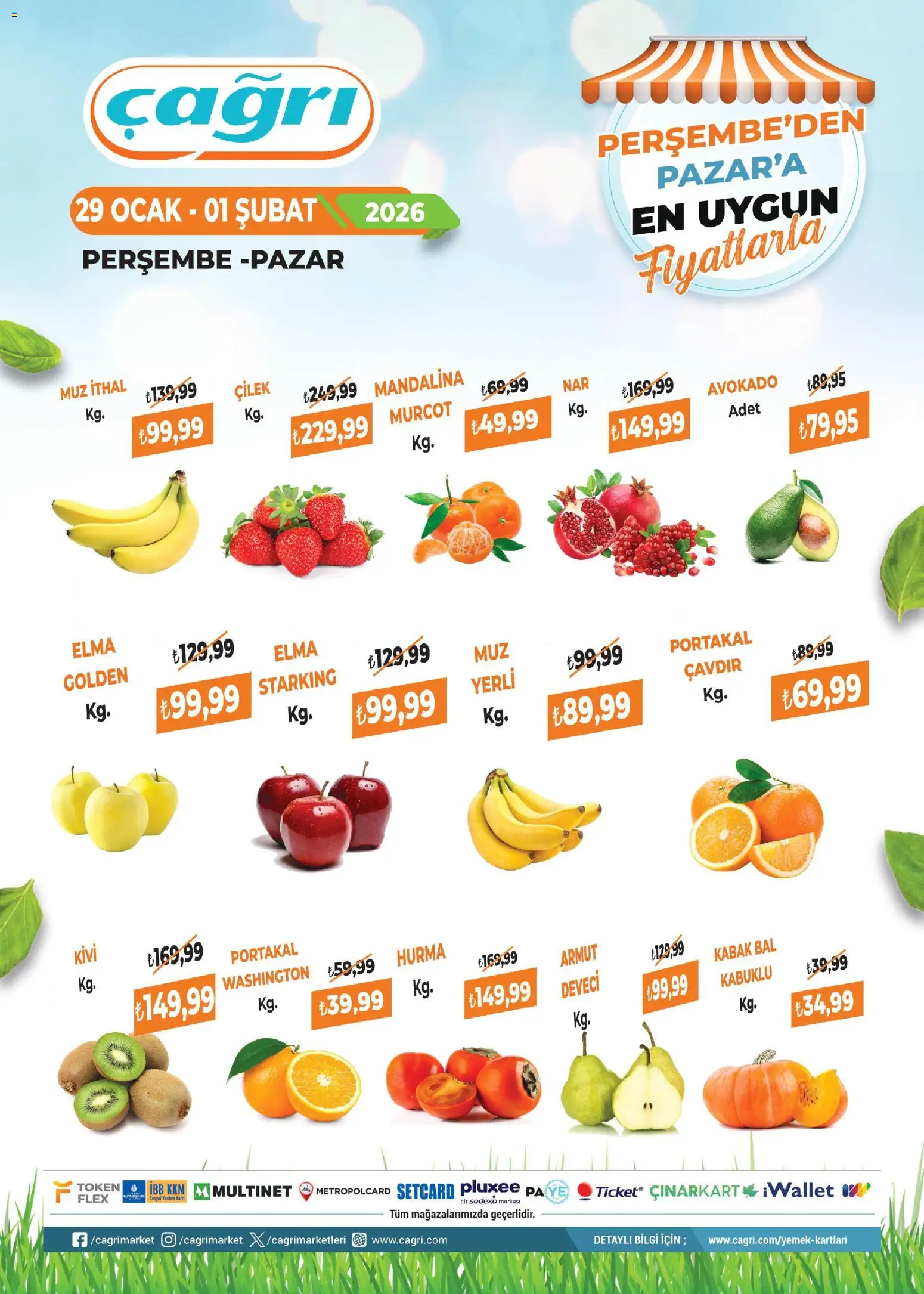 Çağrı Market - Manav Katalog - 29.01.2026 tarihinden itibaren geçerlidir | Sayfa: 1 | Ürünler: Muz, Kivi, Hurma, Ocak