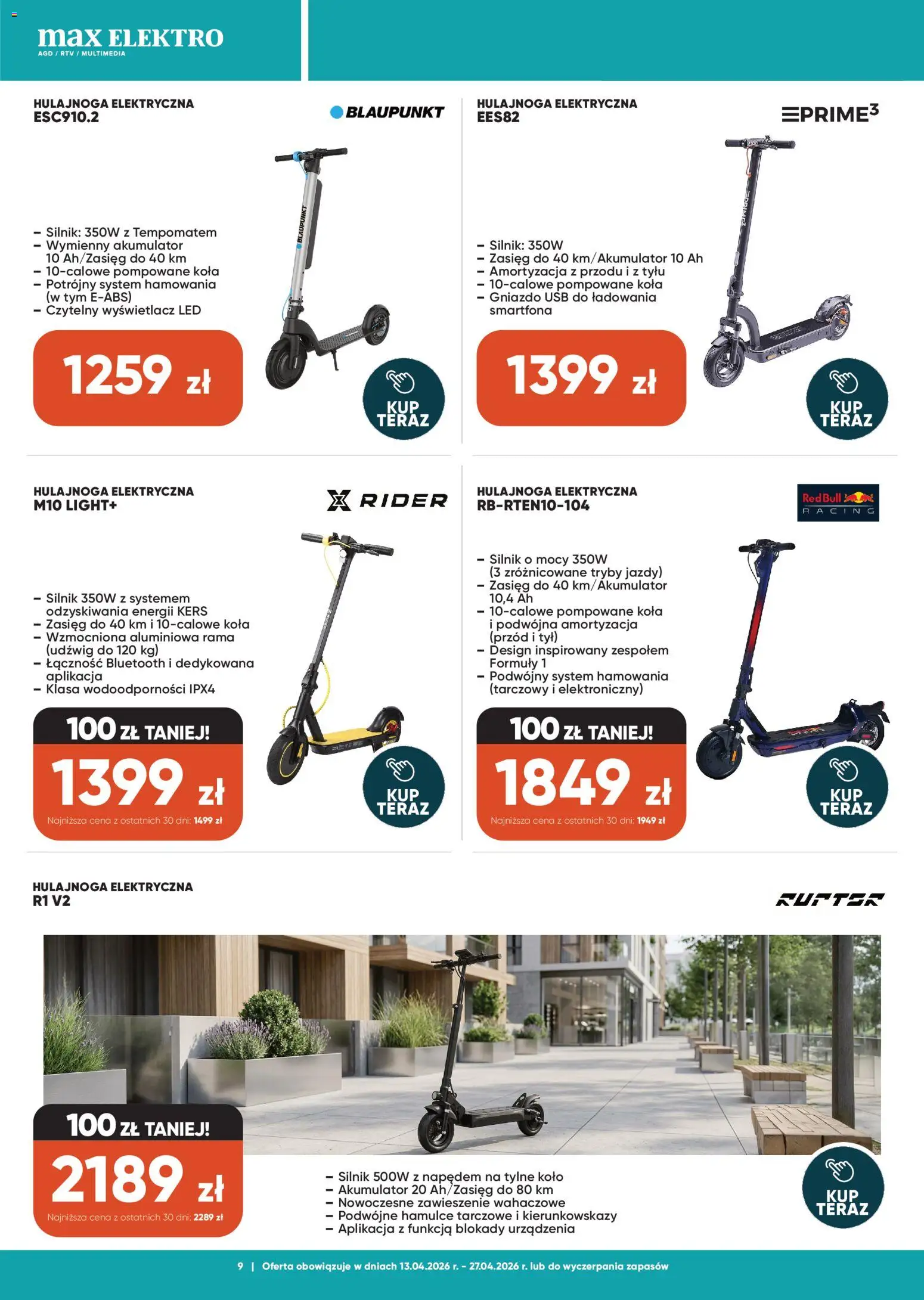 Max elektro gazetka od 13.04.2026 | Strona: 9 | Produkty: Red bull, USB, Hulajnoga elektryczna