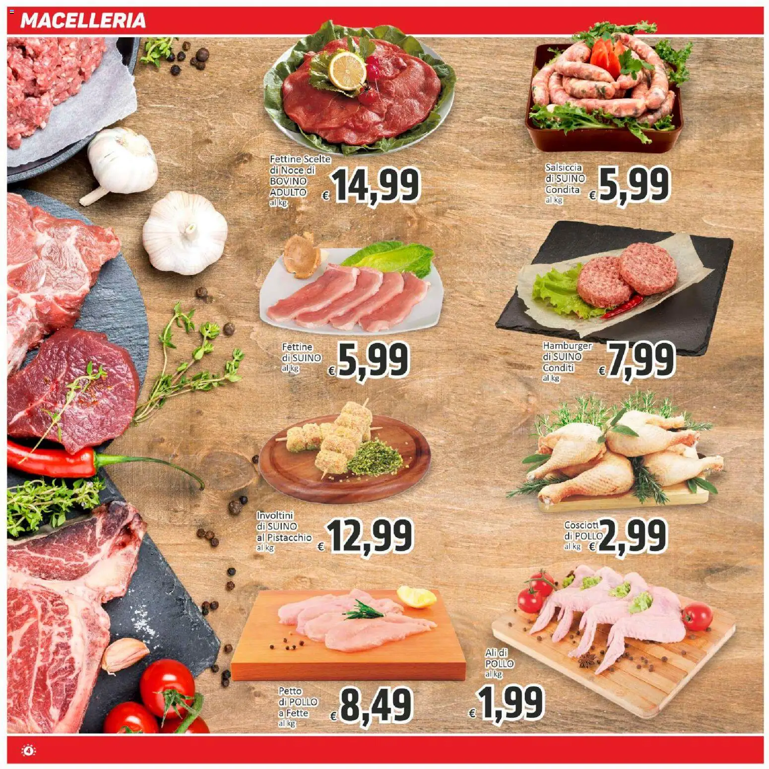 Volantino Paghi Poco del 30.01.2026 | Pagina: 4 | Prodotti: Pollo, Suino, Salsiccia, Hamburger