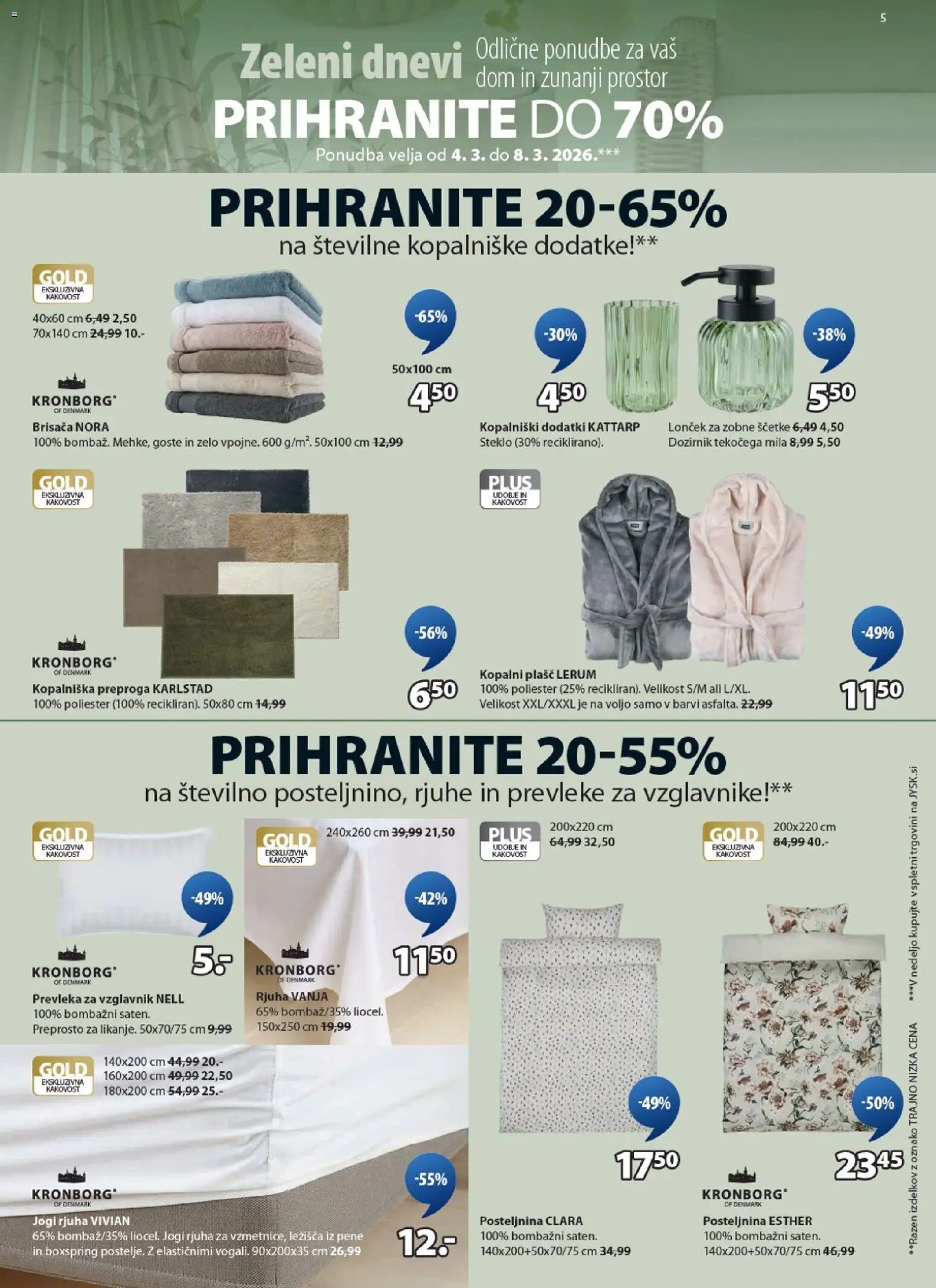 Novi JYSK katalog ponudbe – veljaven od 04.03.2026 | Stran: 5 | Izdelki: Brisača, Kopalniški dodatki, Posteljnina, Rjuha