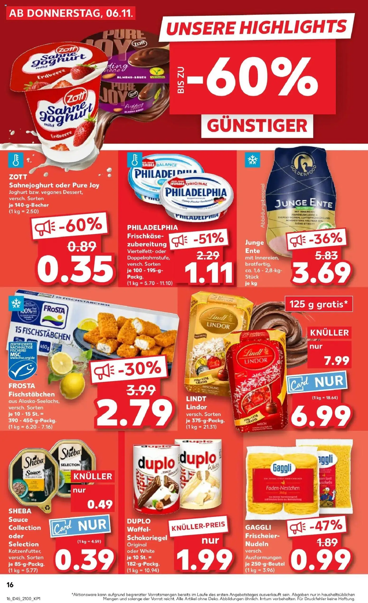 Kaufland prospekt Öhringen	 – gültig ab 10.11.2025 | Seite: 16 | Produkte: Sheba, Fischstabchen, Lindt, Sahne