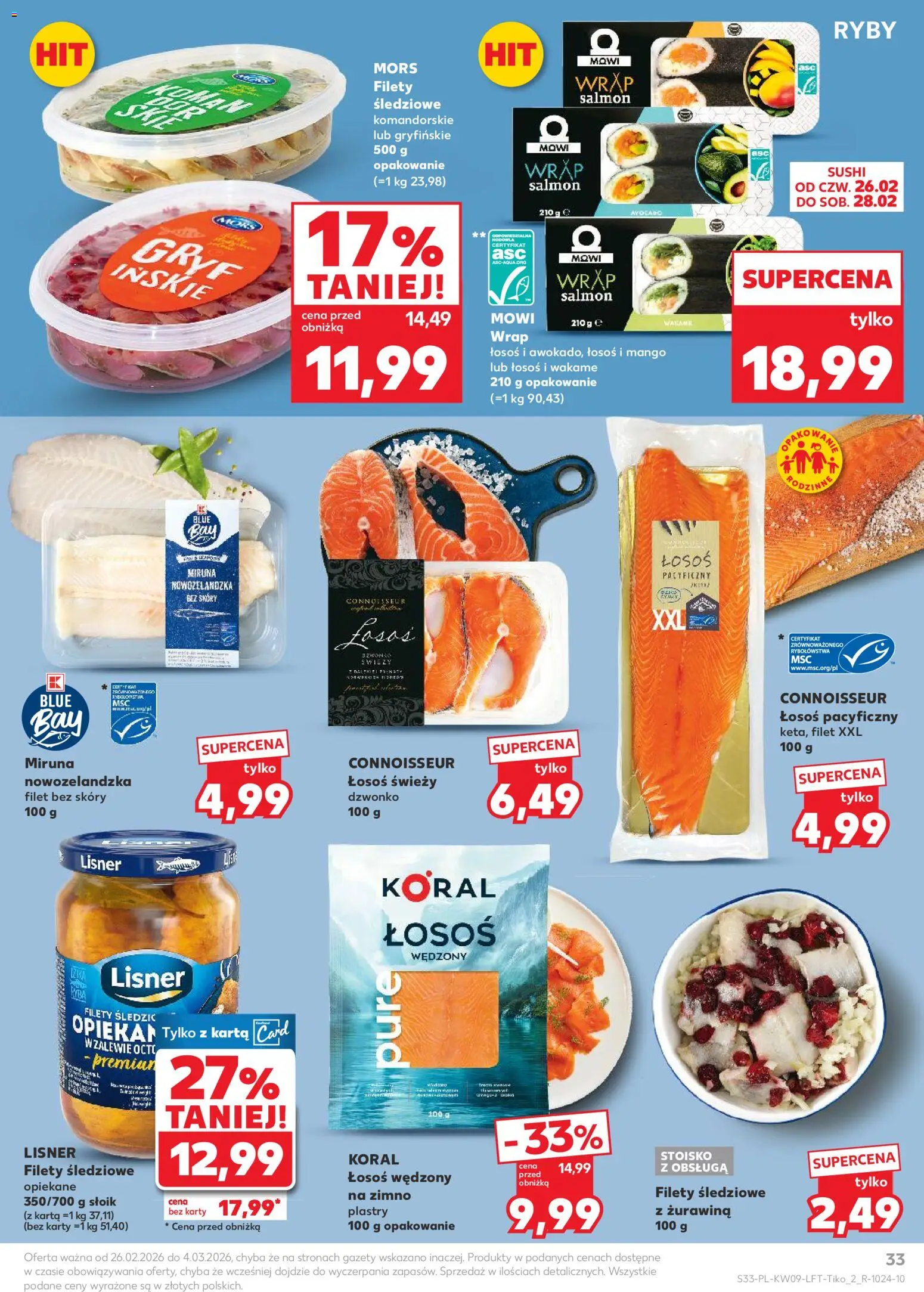Kaufland gazetka od 26.02.2026 | Strona: 33 | Produkty: Mango, Miruna, Łosoś, Sushi