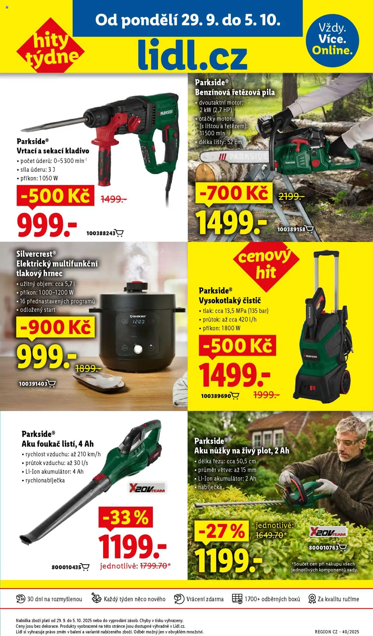 Lidl leták od 02.10.2025 | Strana: 29 | Produkty: Tlakový hrnec, Parkside, Vysokotlaký čistič, Aku nůžky