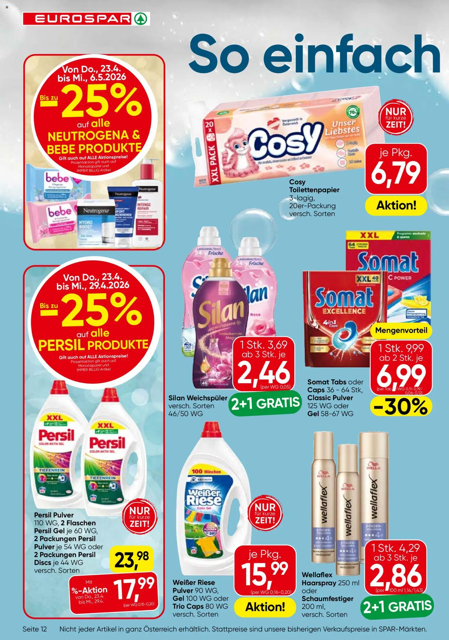 Eurospar Flugblatt gültig ab 23.04.2026 | Seite: 12 | Produkte: Haarspray, Weichspüler