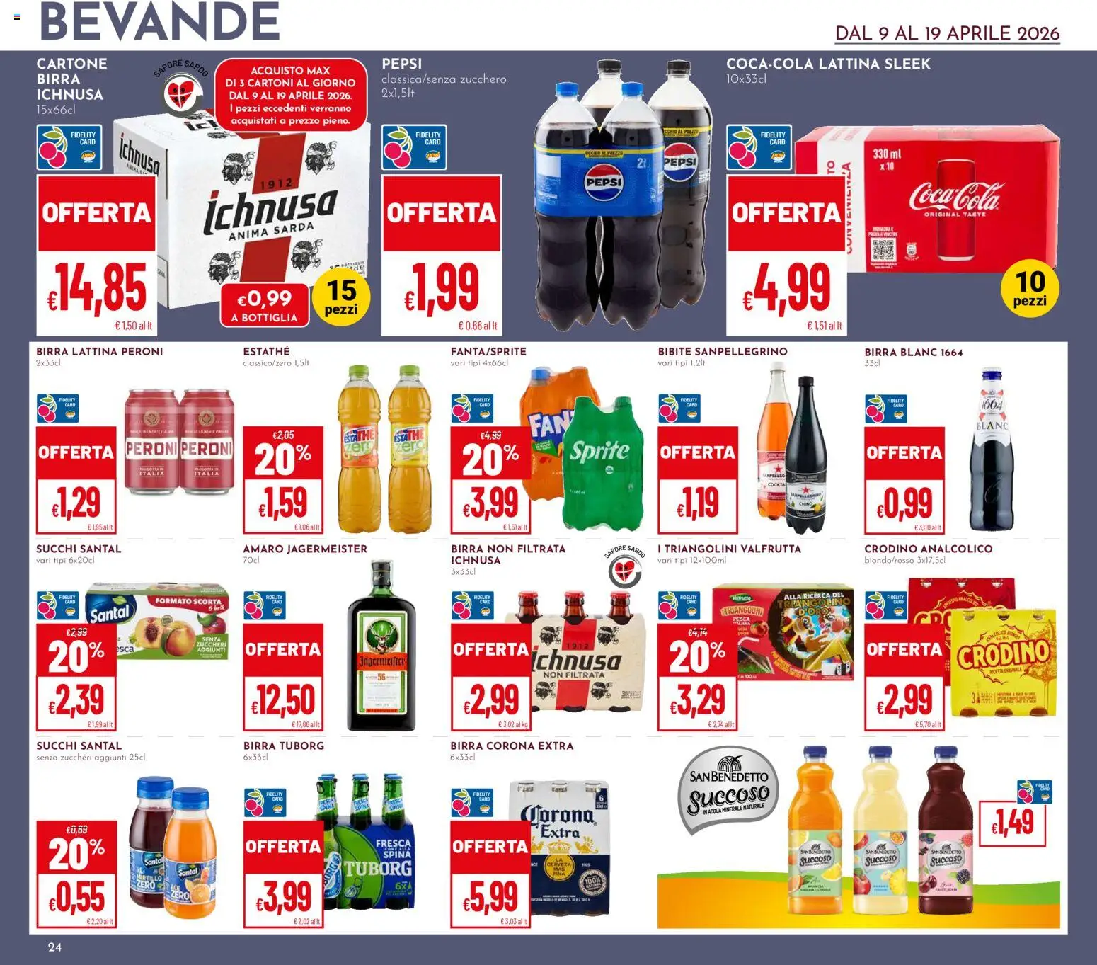 Volantino Pan del 09.04.2026 | Pagina: 24 | Prodotti: Pesca, Acqua minerale, Pepsi, Amaro