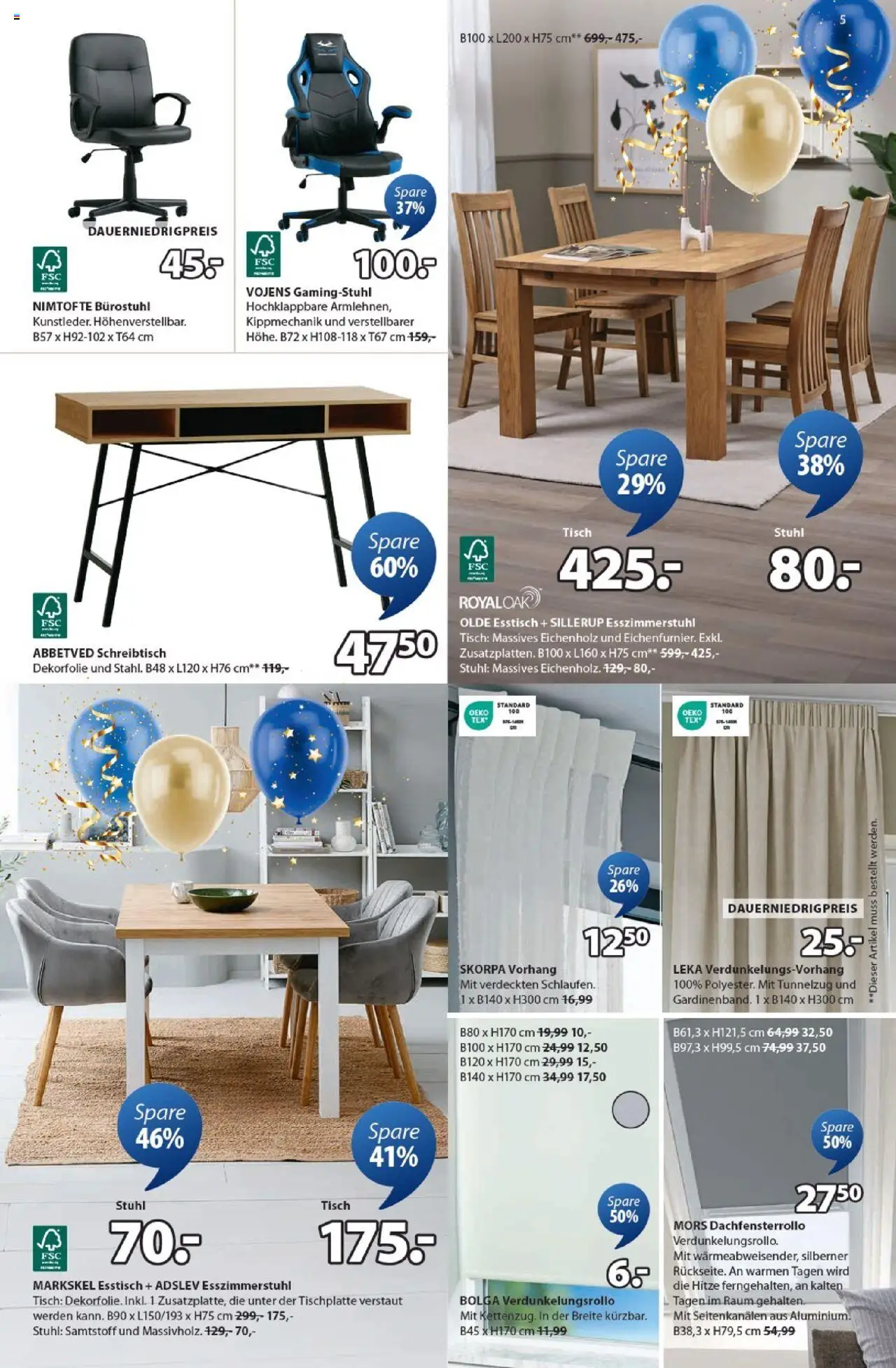 JYSK Produktkatalog – gültig ab 19.09.2025 | Seite: 5 | Produkte: Tisch, Stuhl, Gamingstuhl, Vorhang