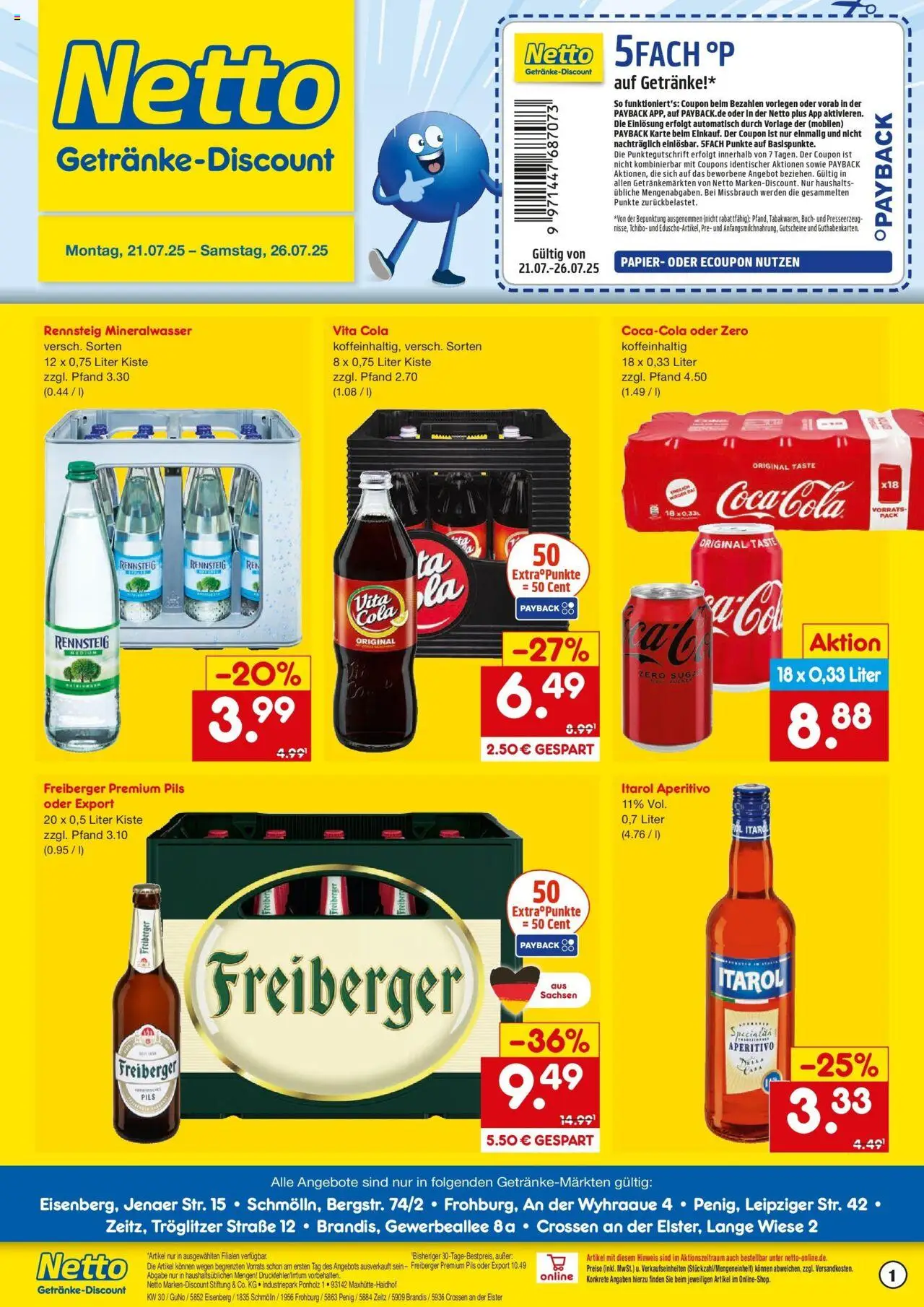 Netto Marken-Discount prospekt Zeitz	 - gültig ab dem 21.07.2025 | Seite: 1 | Produkte: Cola, Pils, Mineralwasser, Vita cola