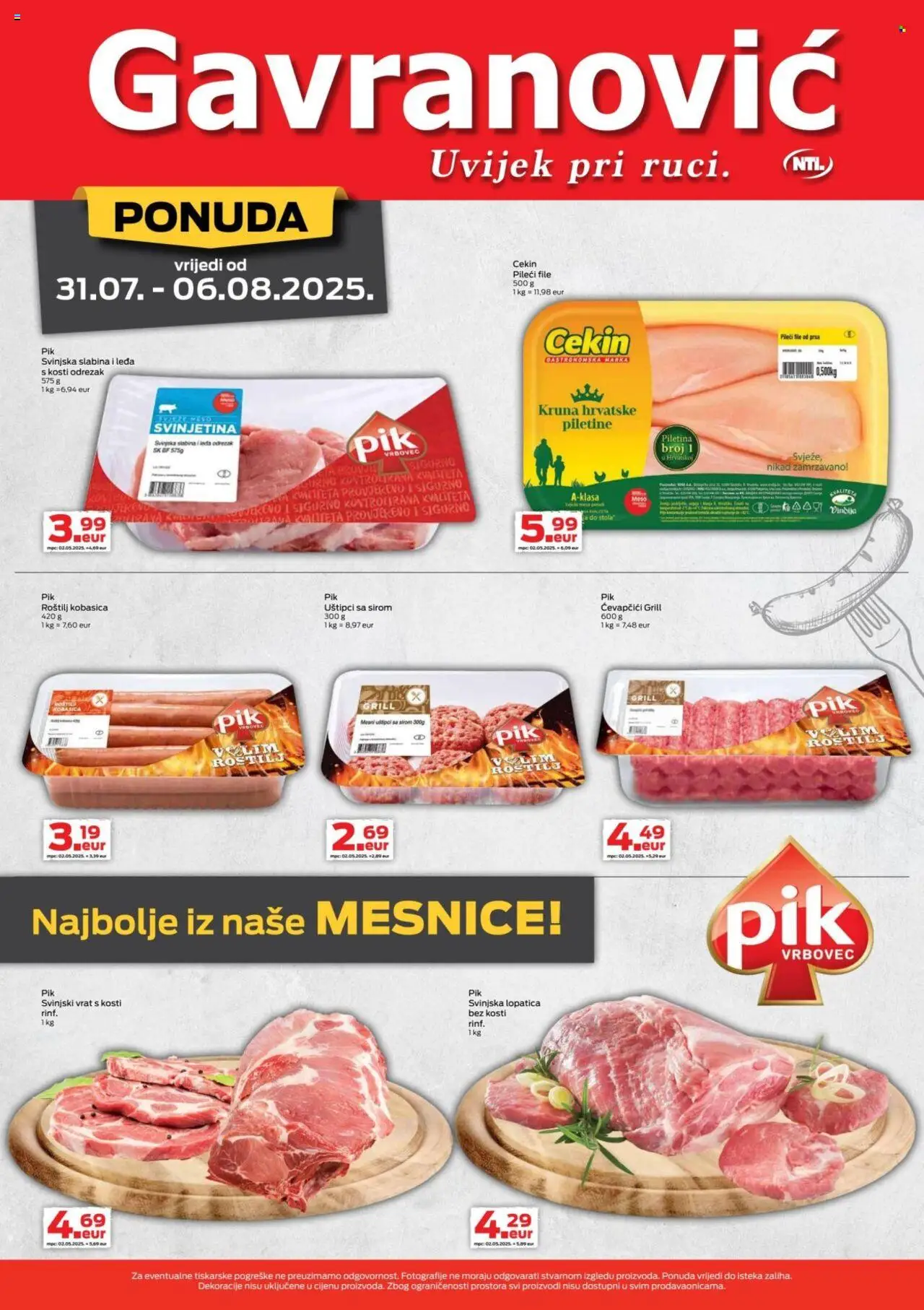 Gavranović katalog | vrijedi od 31.07.2025 | Stranica: 5 | Proizvodi: Svinjski vrat, Pileći file, Piletina, Lopatica