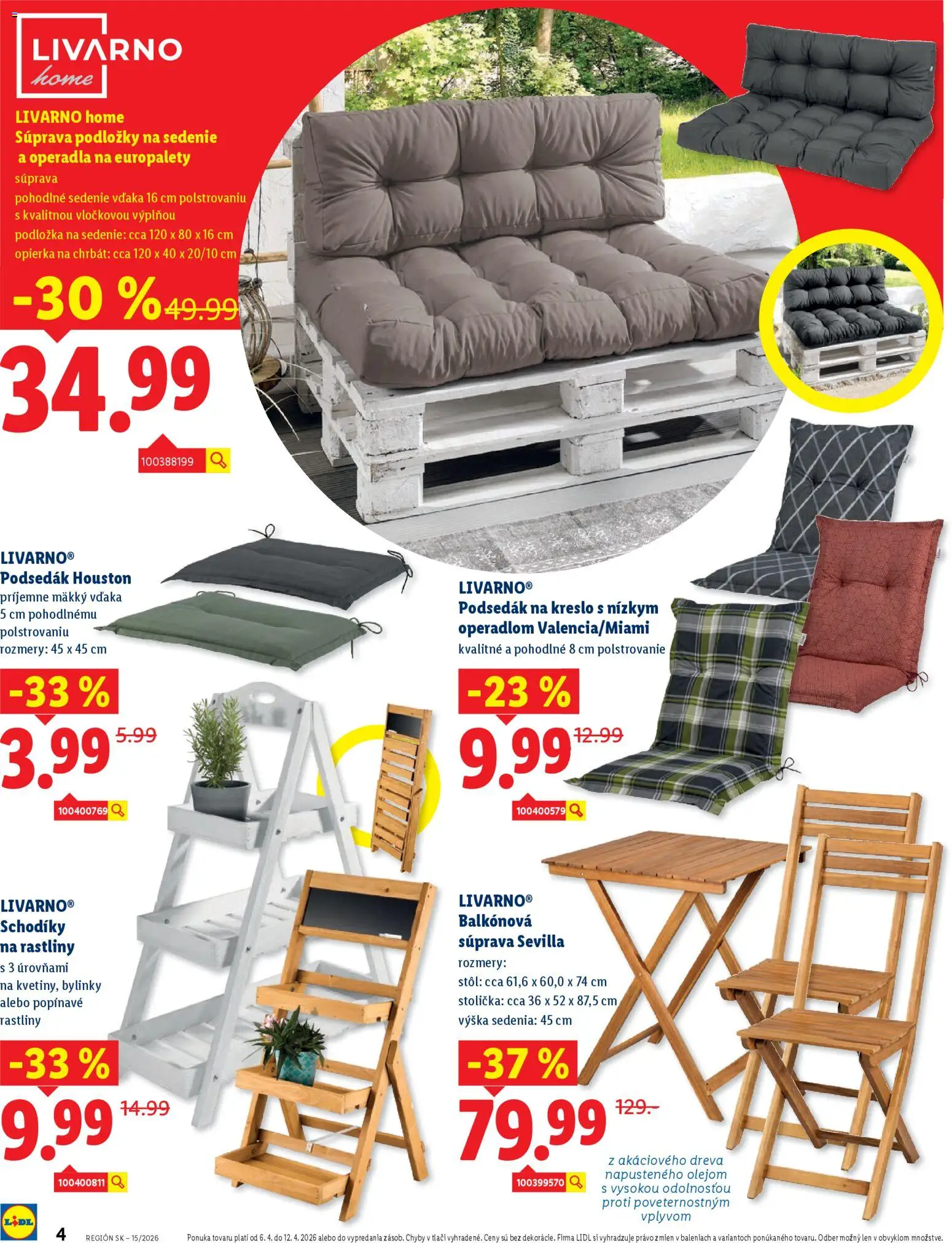 Nové Lidl akcie – leták je platný od 06.04.2026 | Strana: 4 | Produkty: Stôl, Kreslo, Stolička
