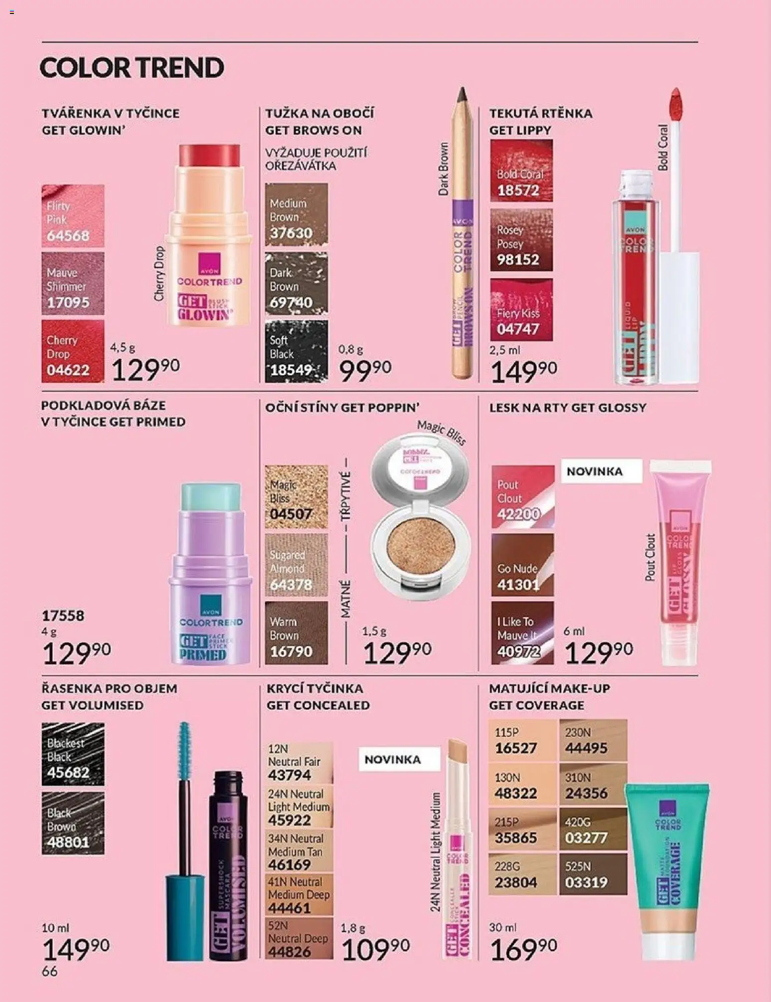 Avon Katalog 04/2026 od 01.04.2026 | Strana: 66 | Produkty: Tvářenka, Řasenka, Oční stíny, Lesk na rty