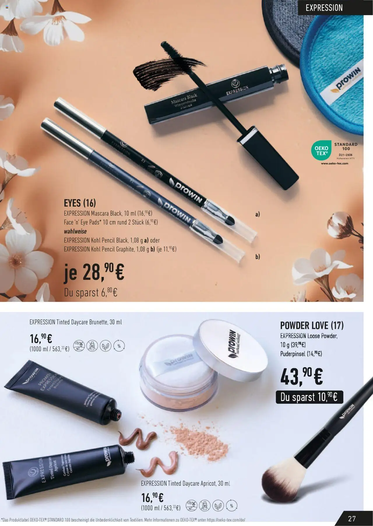 Katalog ProWin New Wellness  – gültig ab 01.10.2025 | Seite: 27 | Produkte: Wimperntusche, Creme, Puderpinsel, Mascara