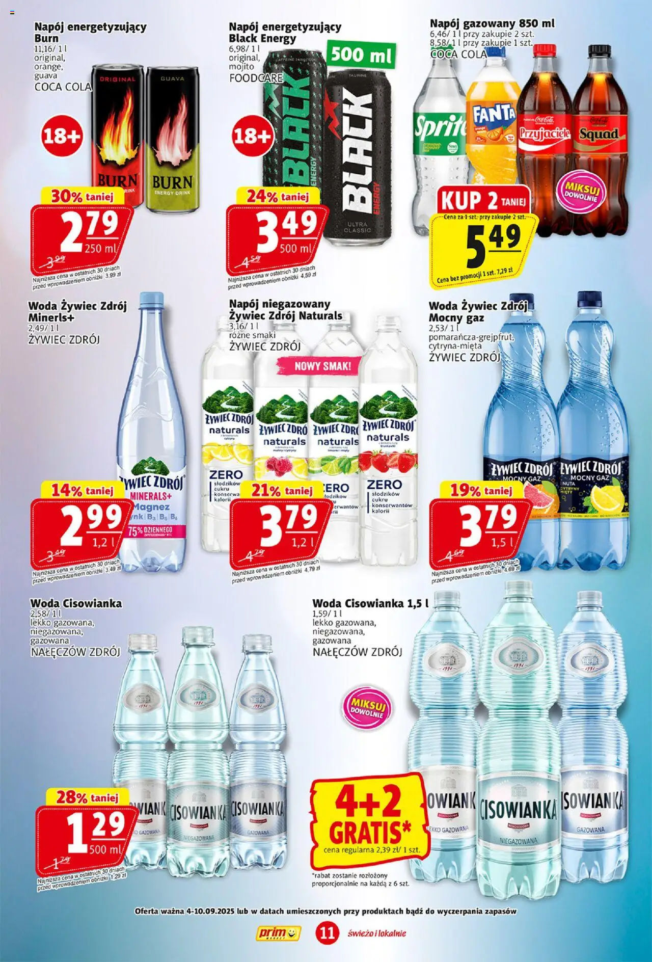 Prim Market Gazetka od 04.09.2025 | Strona: 11 | Produkty: Sprite, Coca cola, Cytryny, Woda
