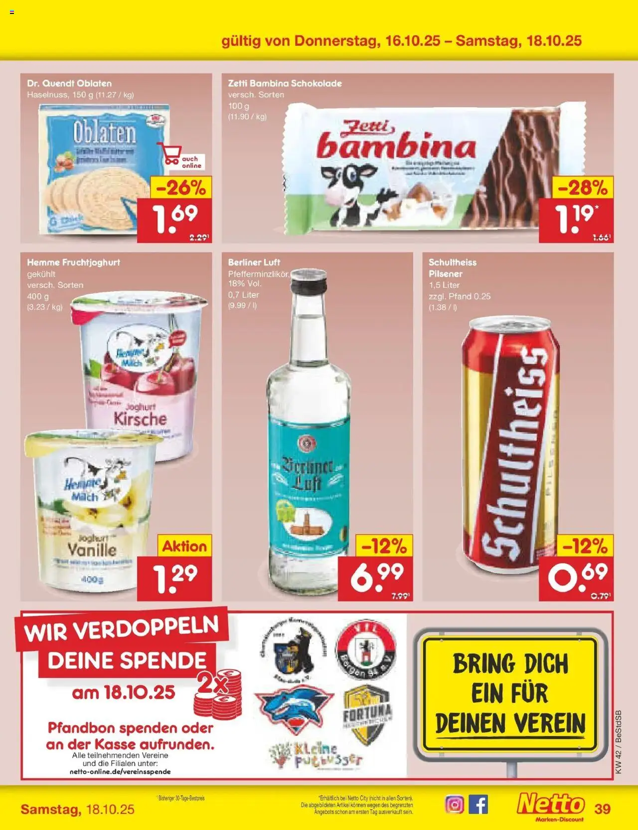 Netto Marken-Discount Prospekt 	 – gültig ab 13.10.2025 | Seite: 45 | Produkte: Berliner, Milch, Joghurt, Fruchtjoghurt