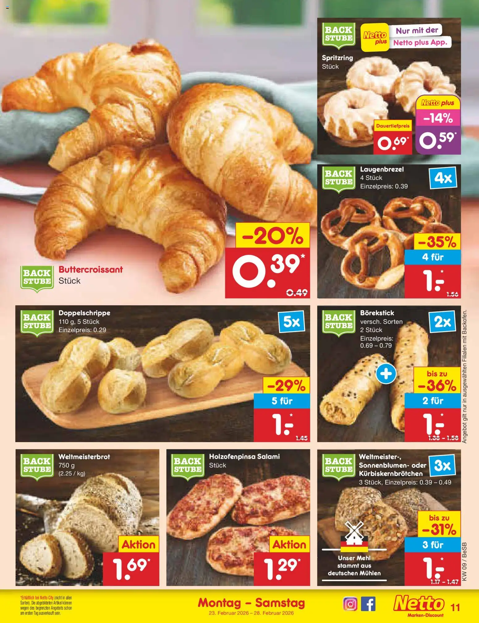 Netto Marken-Discount Prospekt 	 – gültig ab 23.02.2026 | Seite: 11 | Produkte: Mehl, Salami