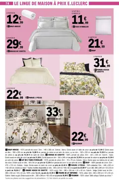 E.Leclerc - Prévisualisation de 7 PARURE DE LIT IMPRIMÉE, 100% coton. Dim: 240 x 220 cm + 63 x 63 cm. Coloris: blanc ou gris. Existe aussi en dim.: 260 x 240 cm + 63 x 63 cm au prix de 36,99 €. valide à partir de 02.12.2025 | Page: 78 | Produits: Coton, Lit, Housse de couette, Couette