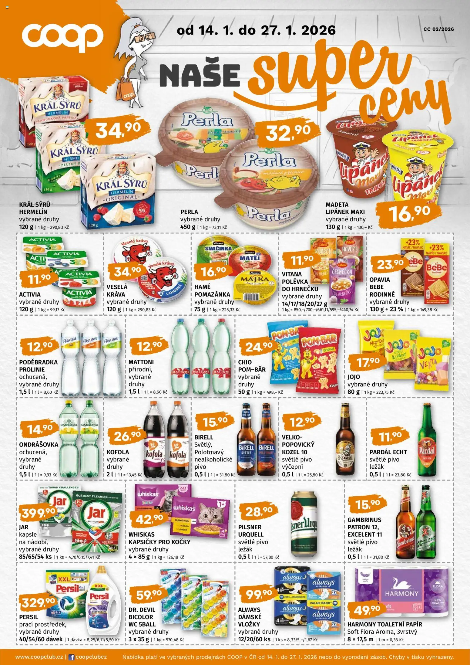 Trefa leták - COOP naše super ceny od 14.01.2026 | Strana: 1 | Produkty: Pivo, Poděbradka, Kofola, Persil