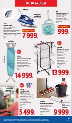 Lidl akciós újság - amely érvényes a következő dátumtól: 16.04.2026 | Oldal: 45 | Termékek: Vasaló, Kosár, Vasalódeszka, Ruhaszárító
