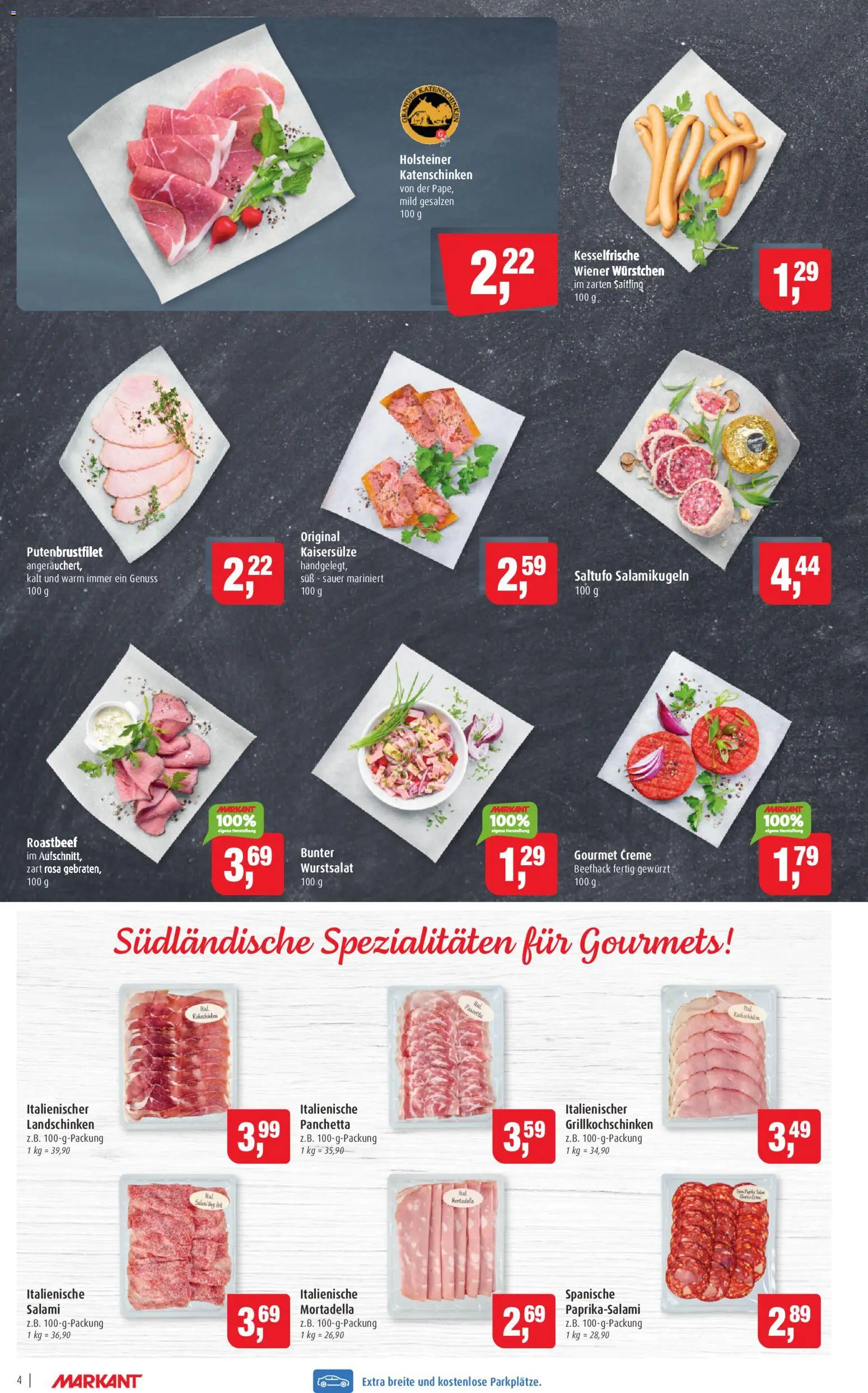 Markant Prospekt 	 – gültig ab 30.03.2026 | Seite: 4 | Produkte: Wiener wurstchen, Creme, Roastbeef, Salami