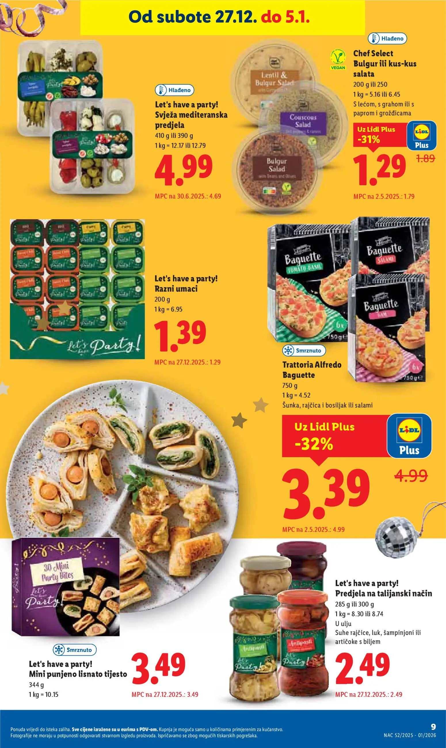 Lidl katalog | vrijedi od 27.12.2025 | Stranica: 9 | Proizvodi: Šampinjoni, Salata, Lisnato tijesto, Rajčica