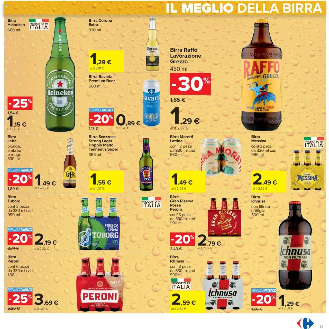 Volantino Carrefour del 23.10.2025 | Pagina: 21 | Prodotti: Tennent's, Birra Moretti, Heineken, Bottiglia