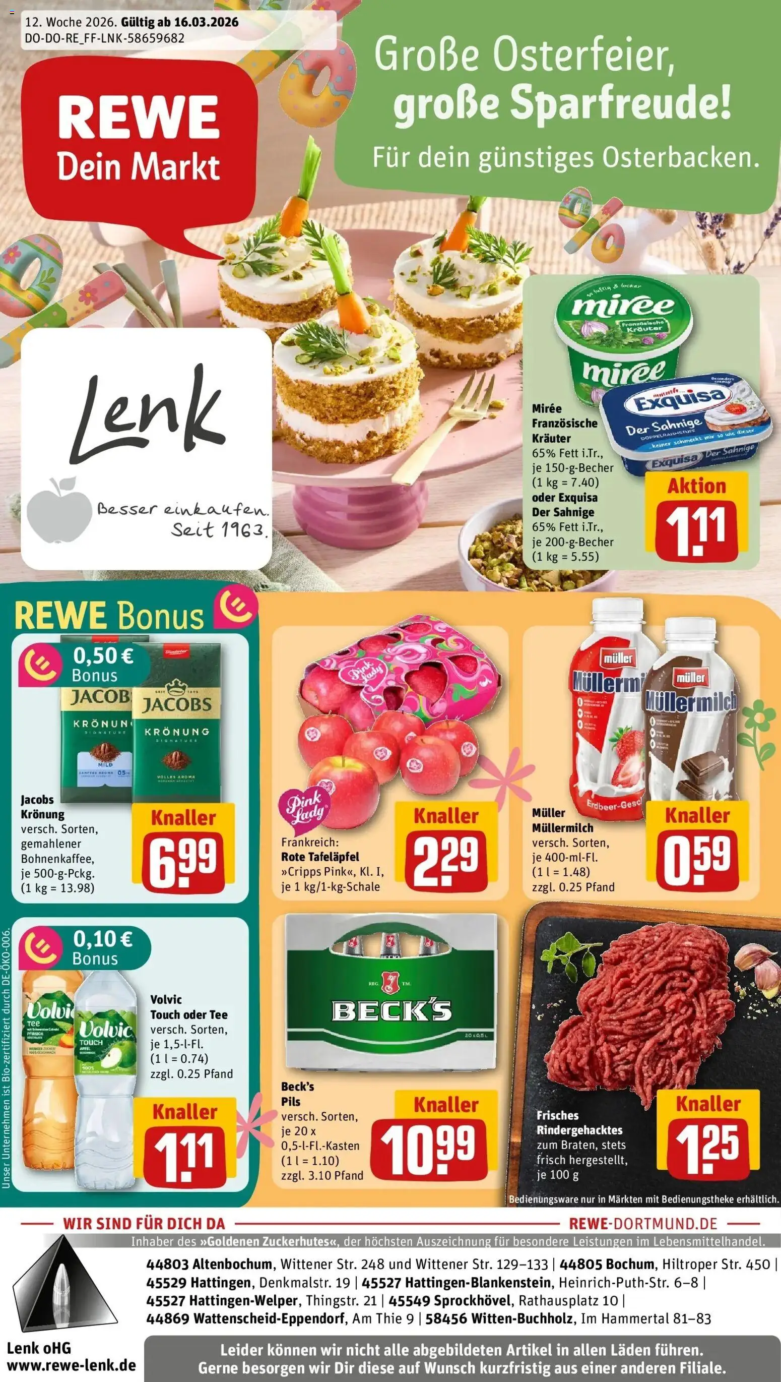 Rewe Prospekt Hattingen	 – gültig ab 15.03.2026 | Seite: 1 | Produkte: Äpfel, Exquisa, Müllermilch, Volvic