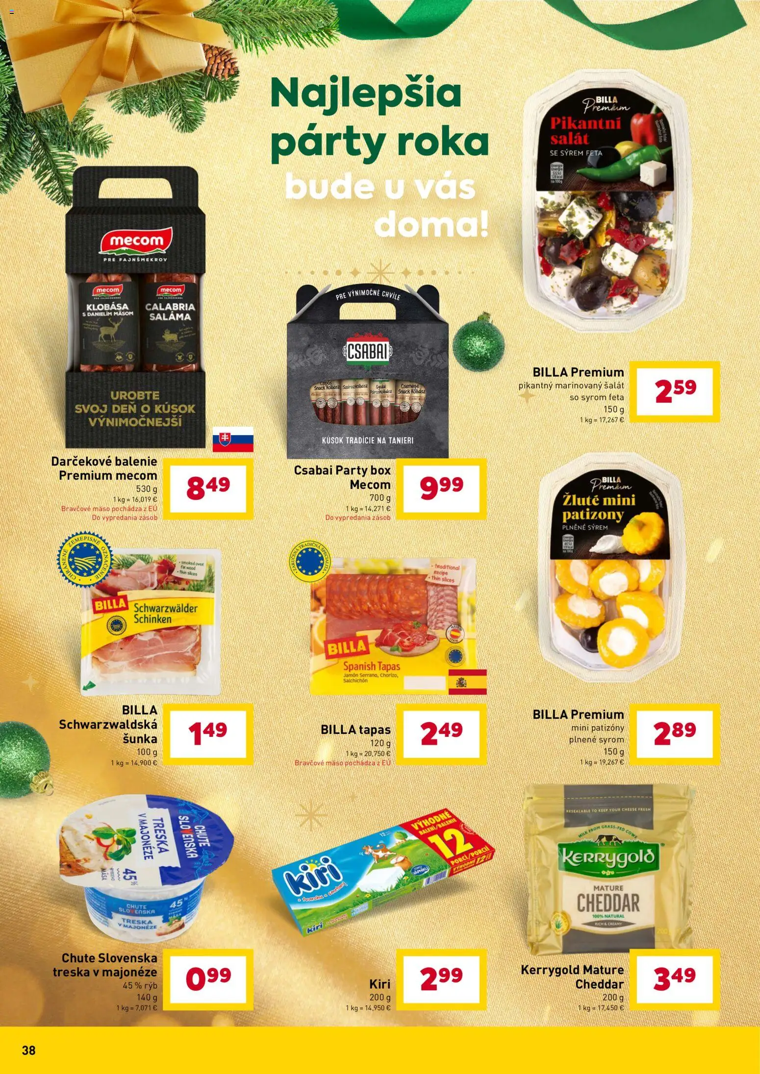 Nové Billa akcie – leták je platný od 10.12.2025 | Strana: 38 | Produkty: Šunka, Bravčové mäso, Šalát, Treska