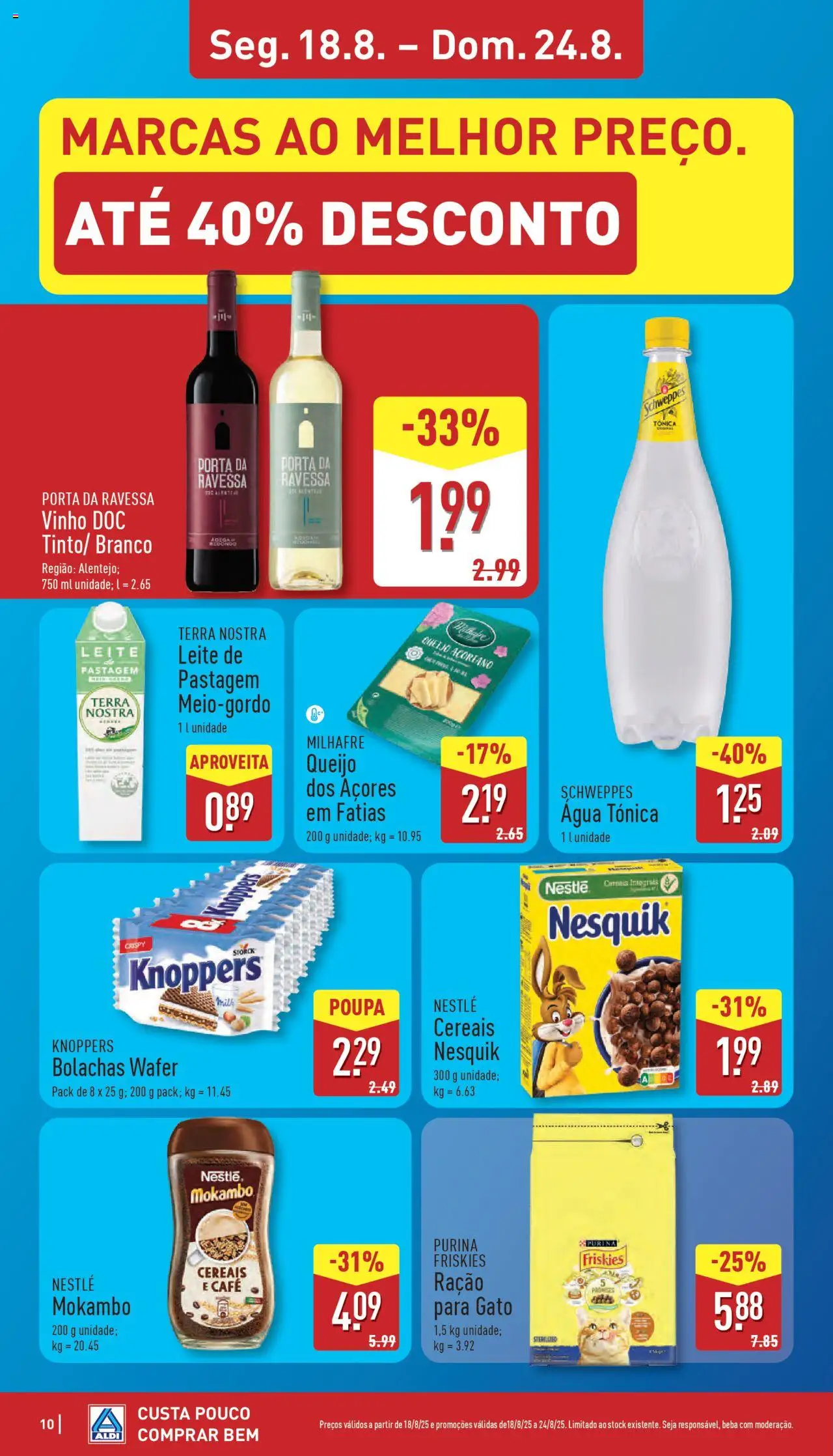 Aldi folheto │ válido de 18.08.2025 | Página: 10 | Produtos: Agua, Bolachas, Café, Cereais