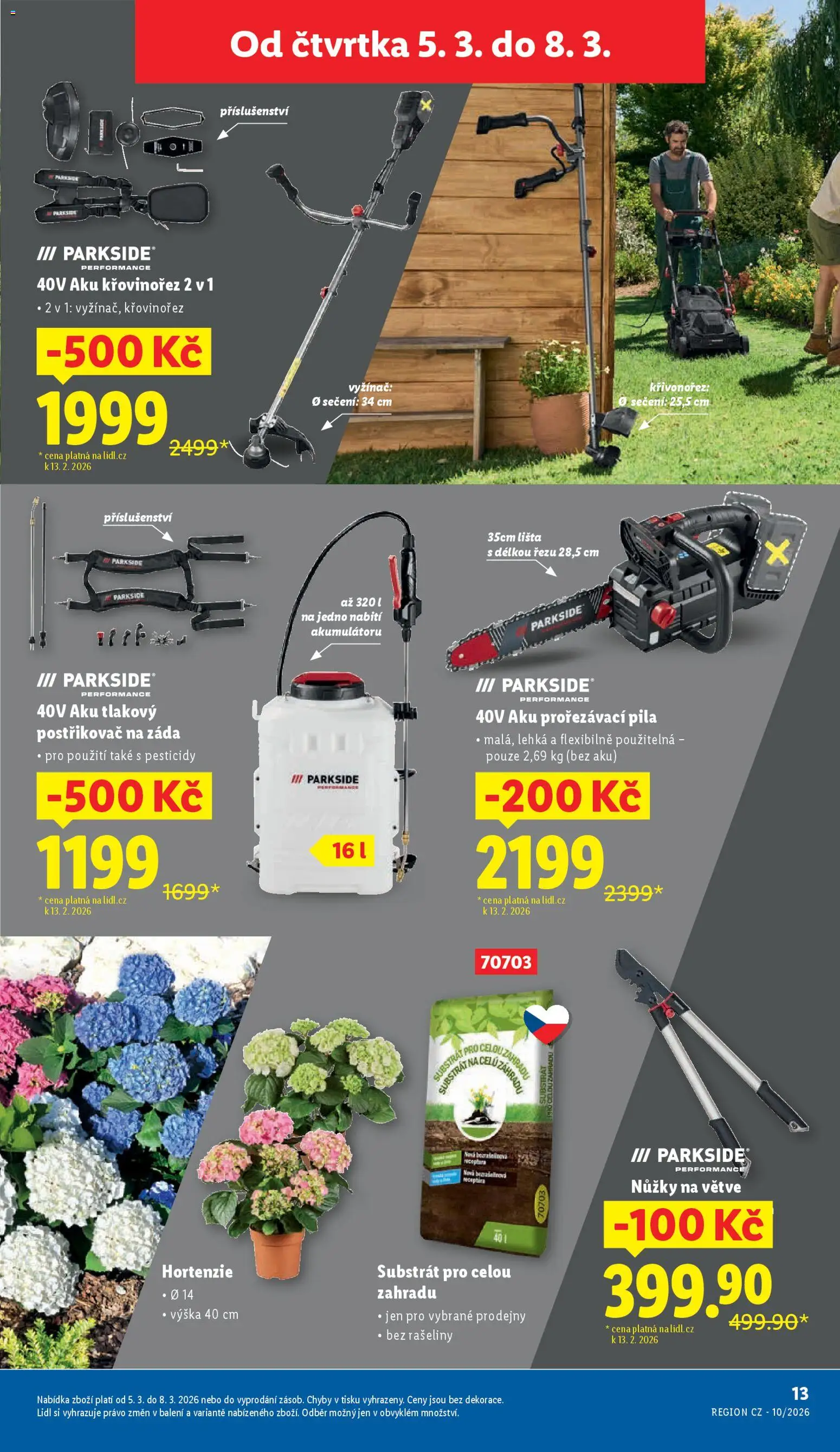 Lidl leták - Zahradní šuškanda od 24.02.2026 | Strana: 13 | Produkty: Parkside, Substrát, Aku křovinořez, Postřikovač