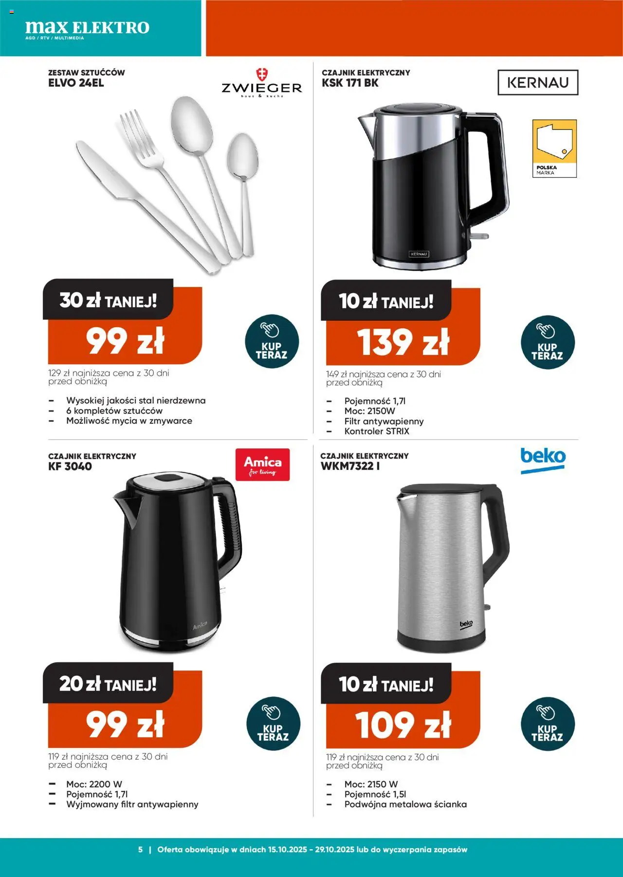 Max elektro Gazetka od 15.10.2025 | Strona: 5 | Produkty: Czajnik, Kontroler