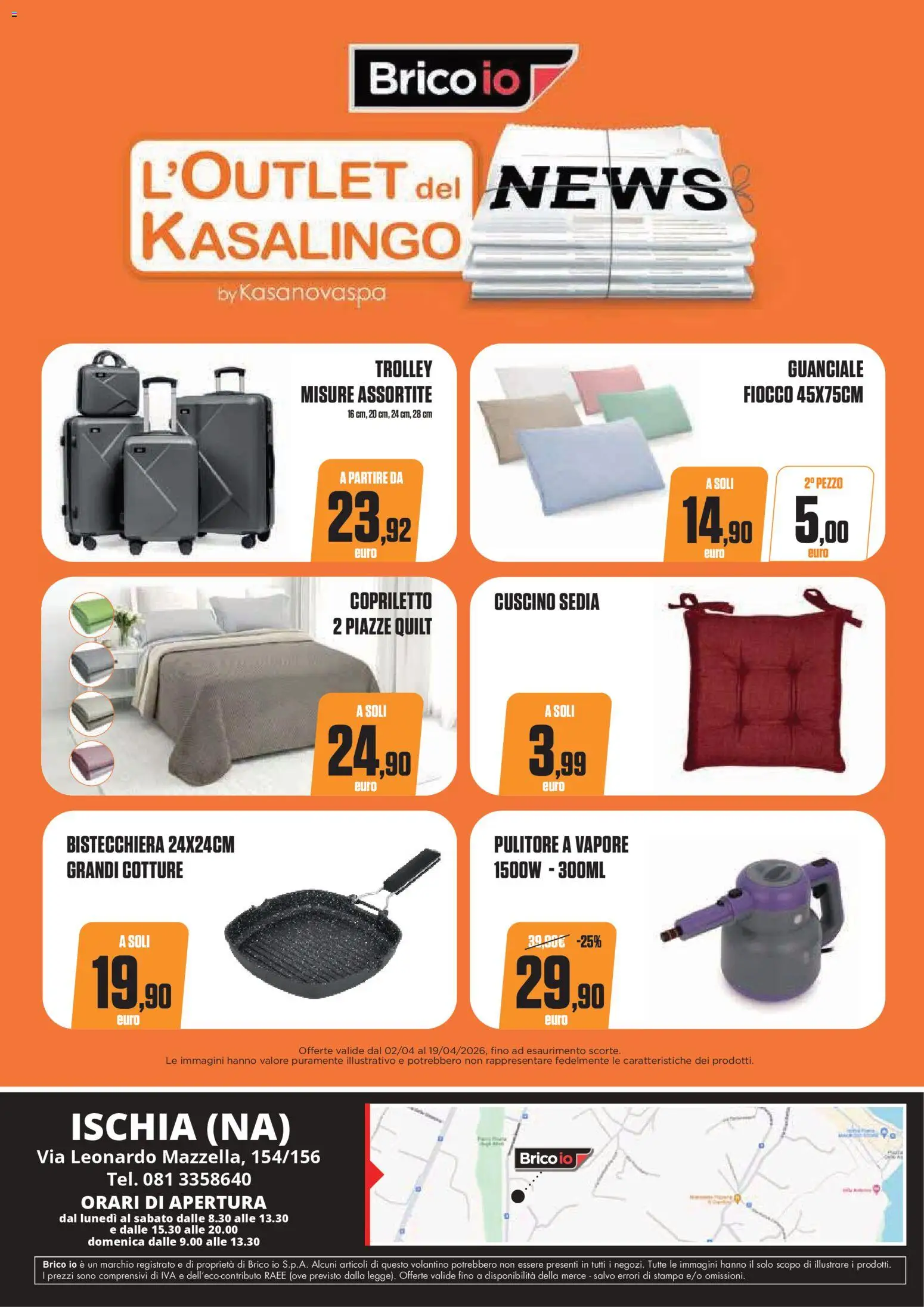 Volantino Brico io del 02.04.2026 | Pagina: 12 | Prodotti: Bistecchiera, Cuscino, Trolley, Sedia