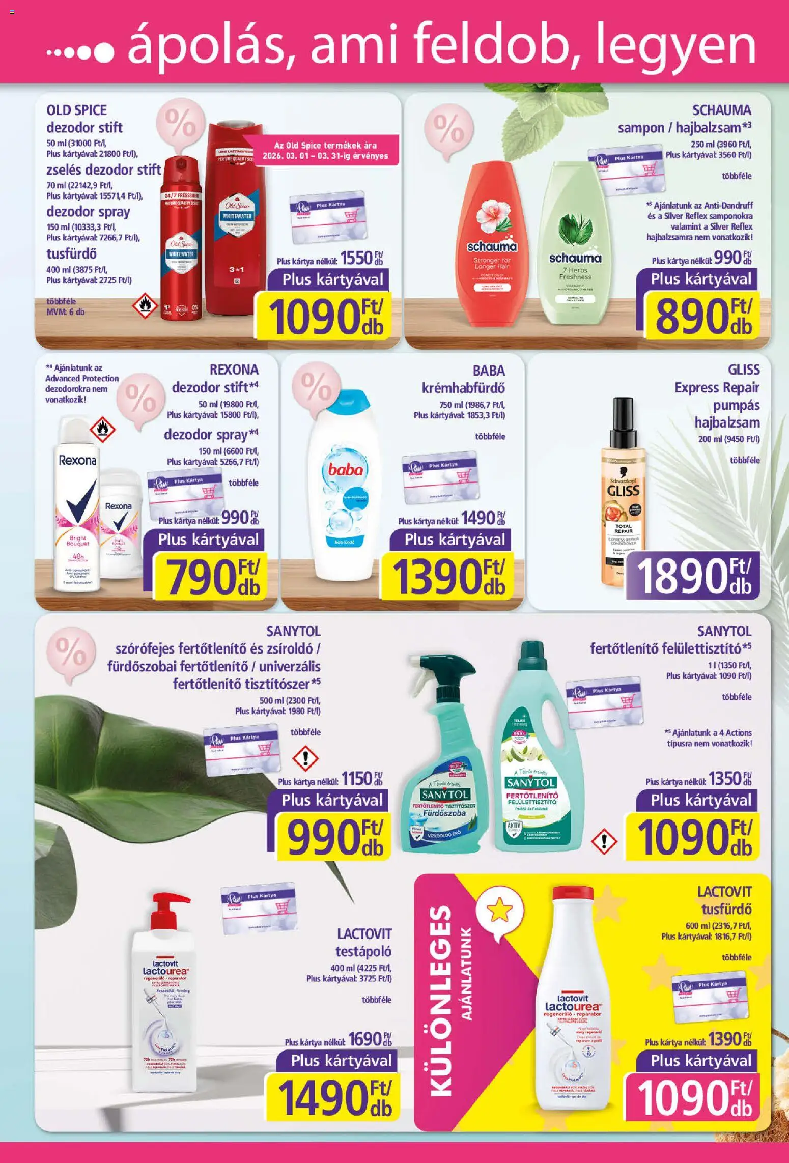 Plus Market akciós ujság - amely érvényes a következő dátumtól: 19.03.2026 | Oldal: 4 | Termékek: Old spice, Sampon, Testápoló, Tusfürdő