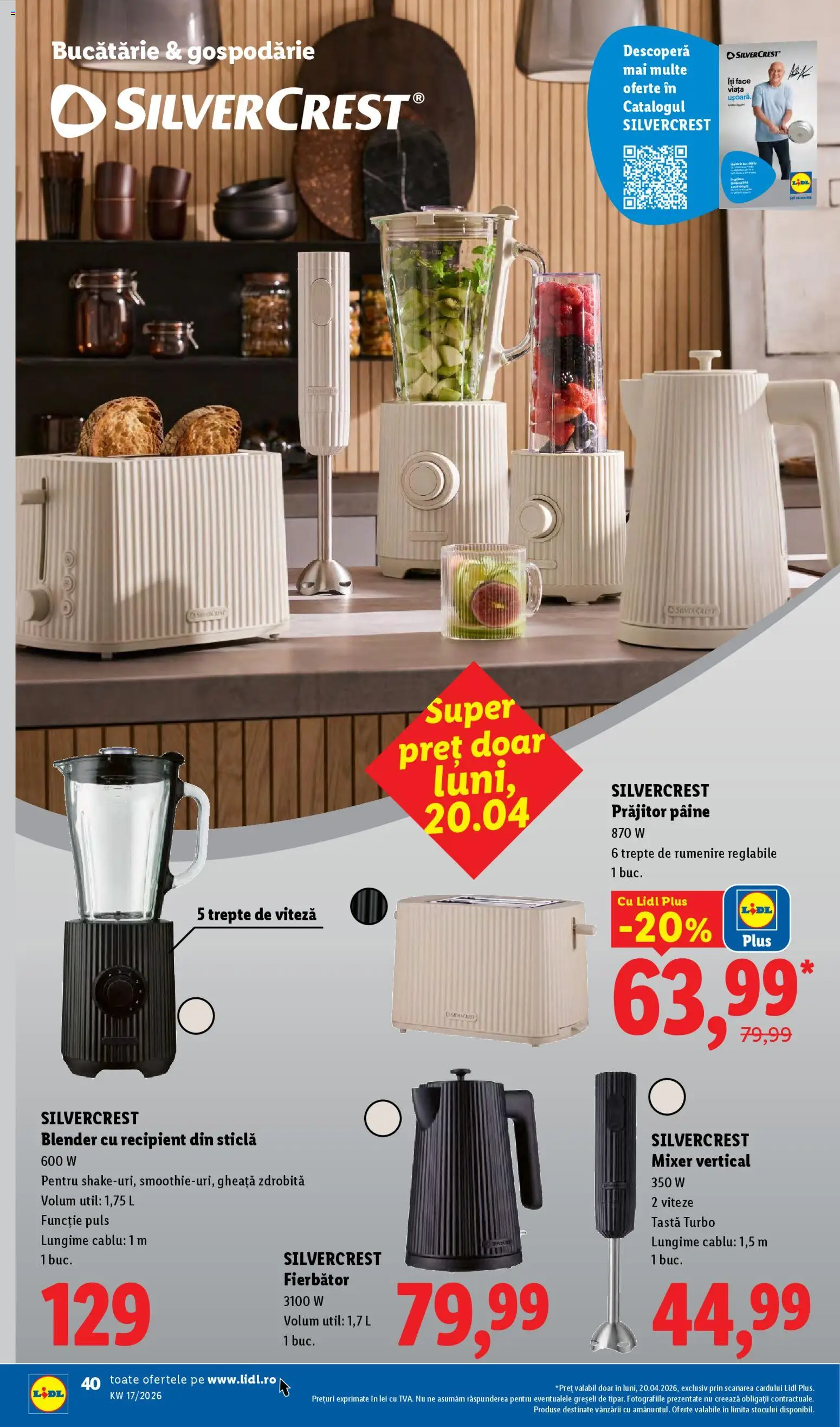 Noul catalog Lidl – valabil de la 20.04.2026 | Pagină: 40 | Produse: Blender, Toaster, Bucătărie, Pâine
