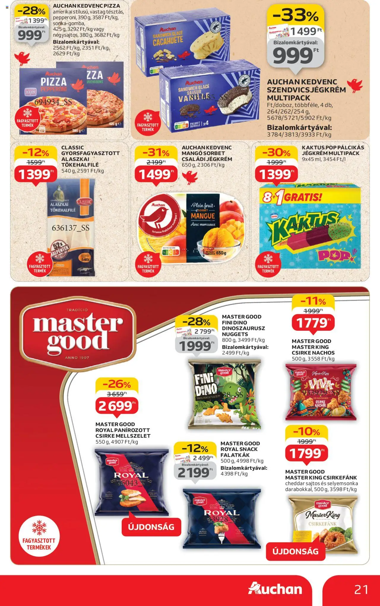 Auchan akciós ujság - amely érvényes a következő dátumtól: 07.08.2025 | Oldal: 21 | Termékek: Nuggets, Pizza, Pálcikás jégkrém, Mangó