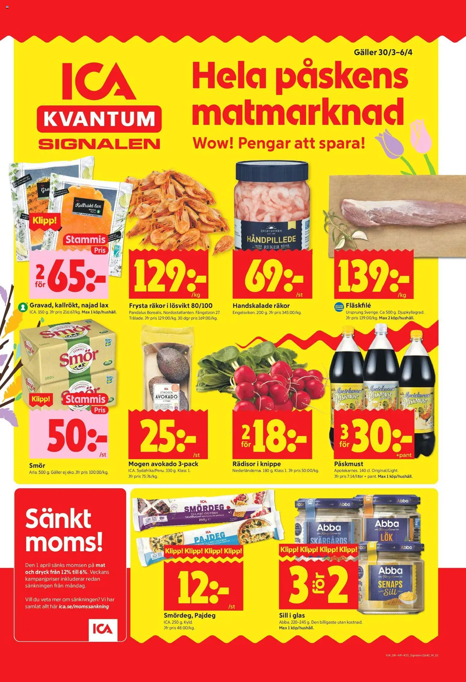 ICA Kvantum reklamblad aktuell från 30.03.2026 | Sida: 1 | Produkter: Galler, Sill, Lax, Smör