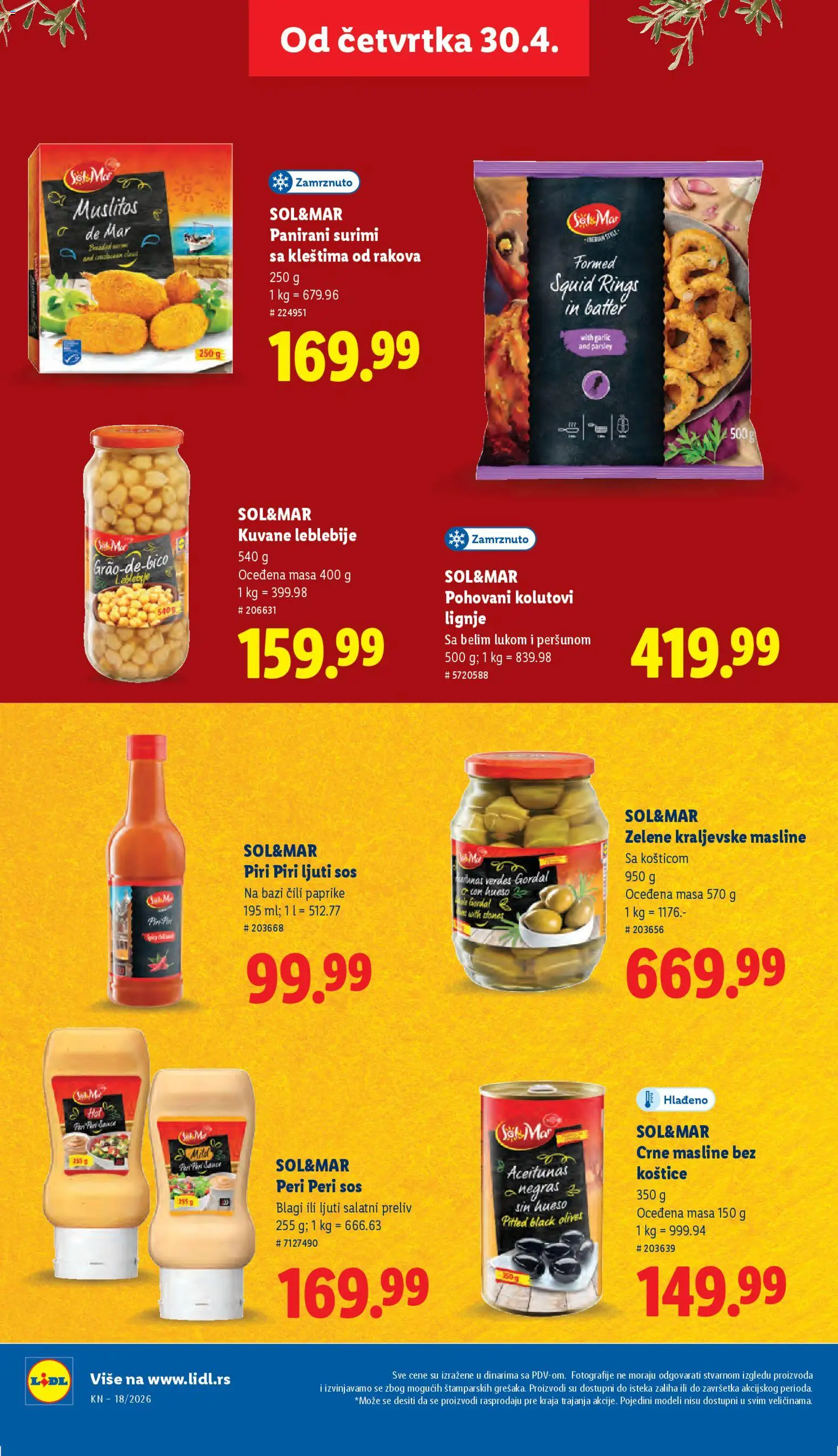 Lidl katalog - važi od 30.04.2026 | Strana: 58 | Proizvode: Masline, Leblebije, Surimi, Sos