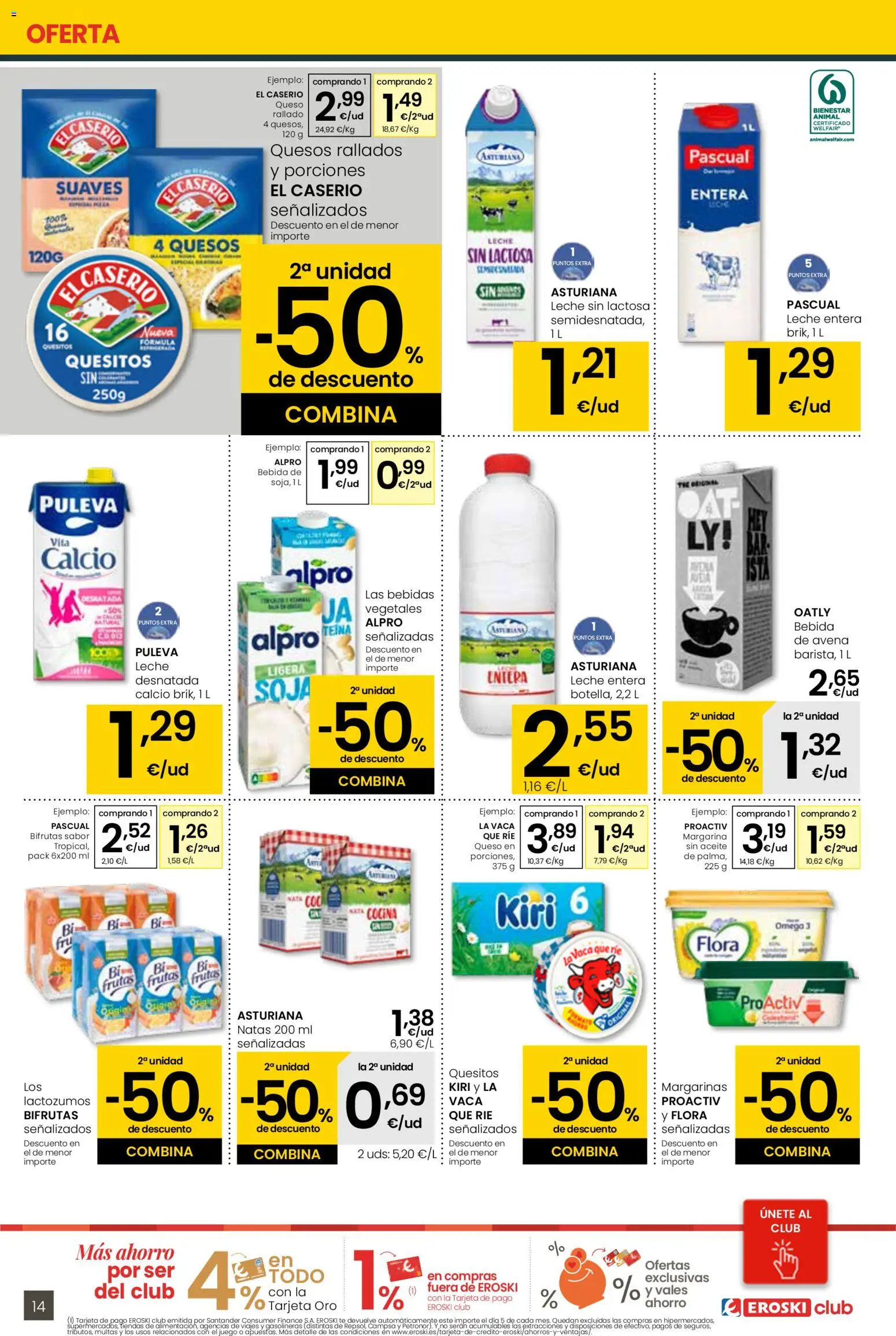 Eroski - Center │ válido desde el 29.01.2026 | Página: 14 | Productos: Leche sin lactosa, Leche entera, Aceite, Margarina