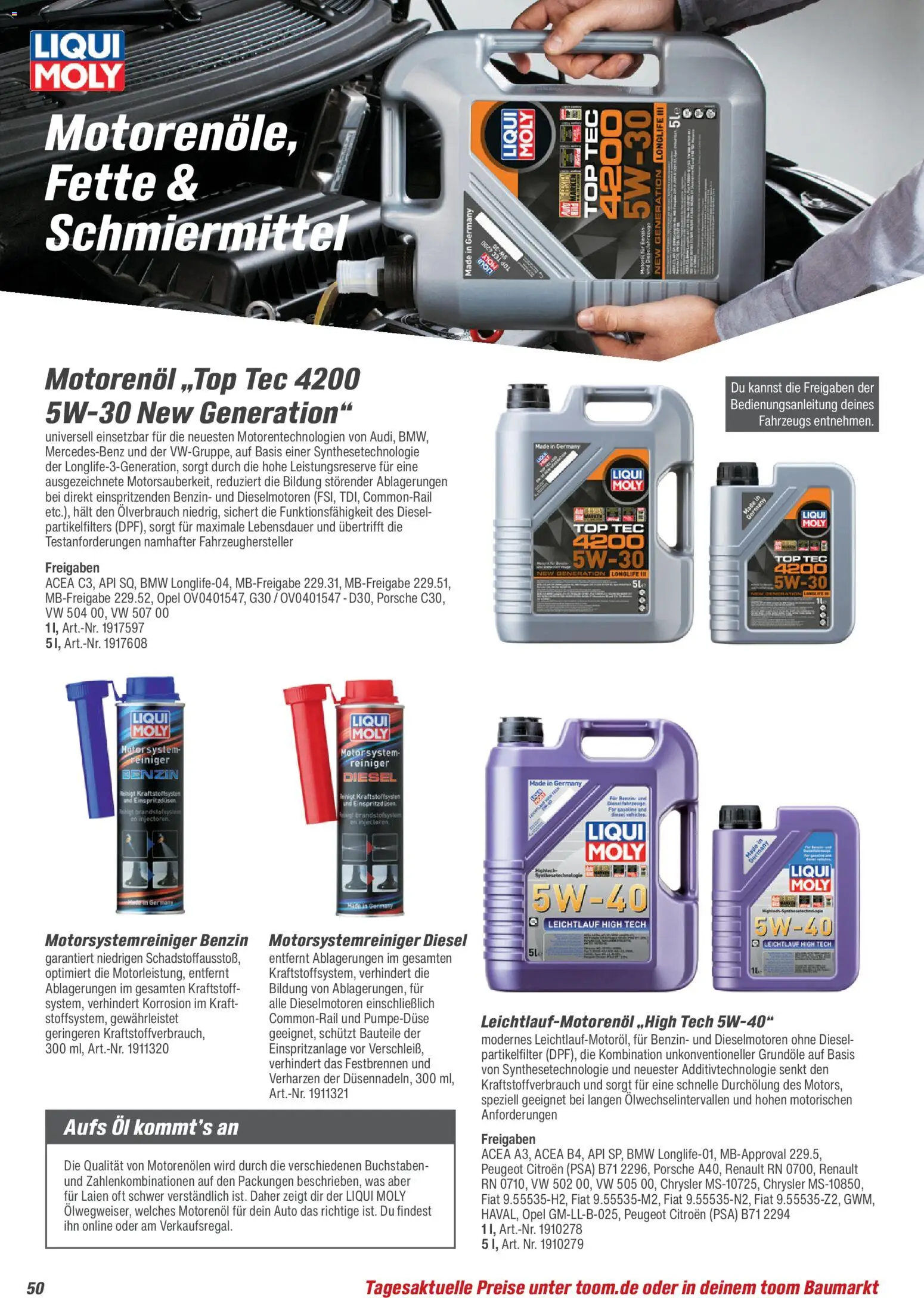 Toom Baumarkt Maschinen & Werkstatt 2026 – gültig ab 01.01.2026 | Seite: 50 | Produkte: Top, Öl