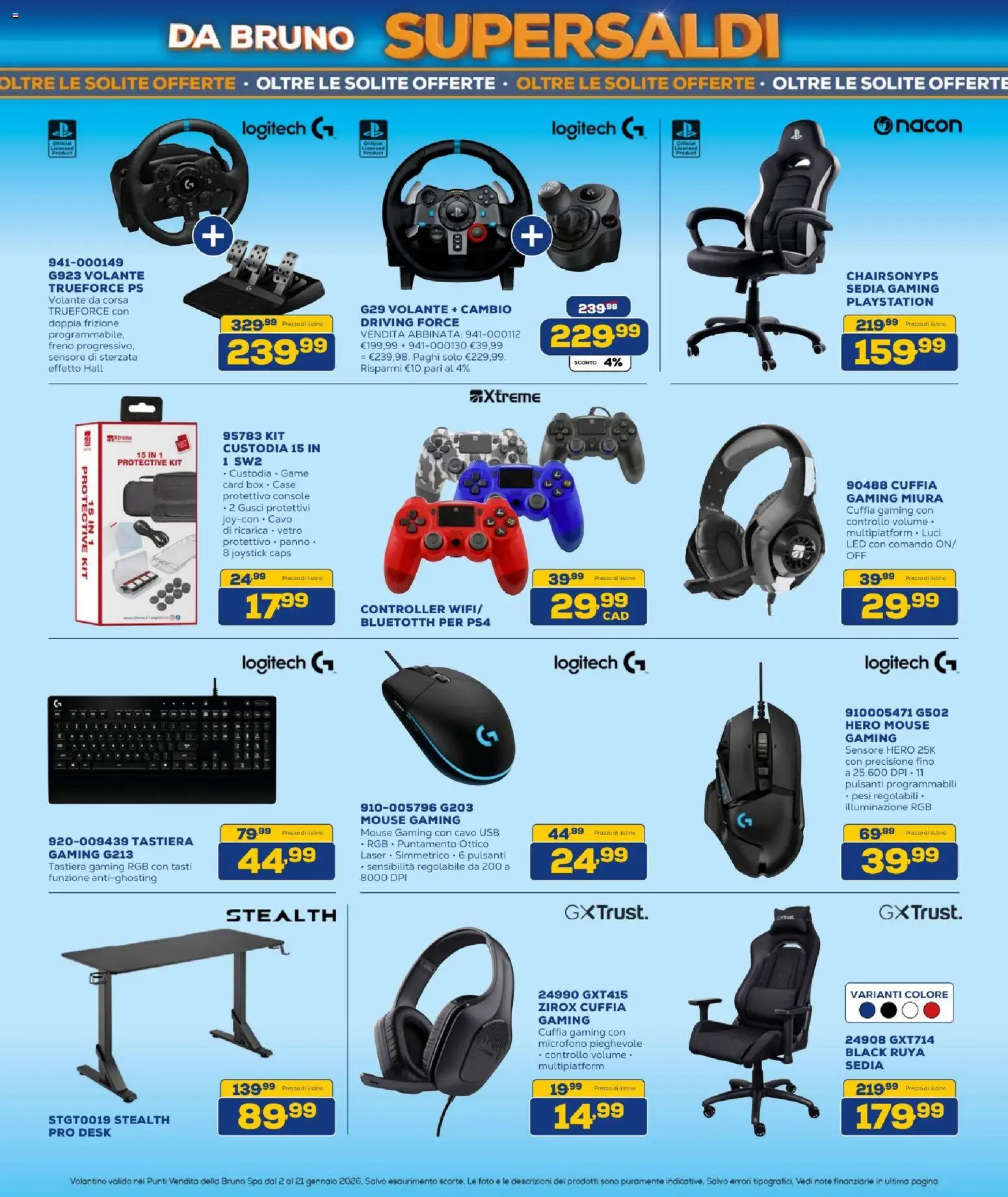 Volantino BRUNO del 02.01.2026 | Pagina: 13 | Prodotti: Tastiera, Cavo, Playstation, Sedia
