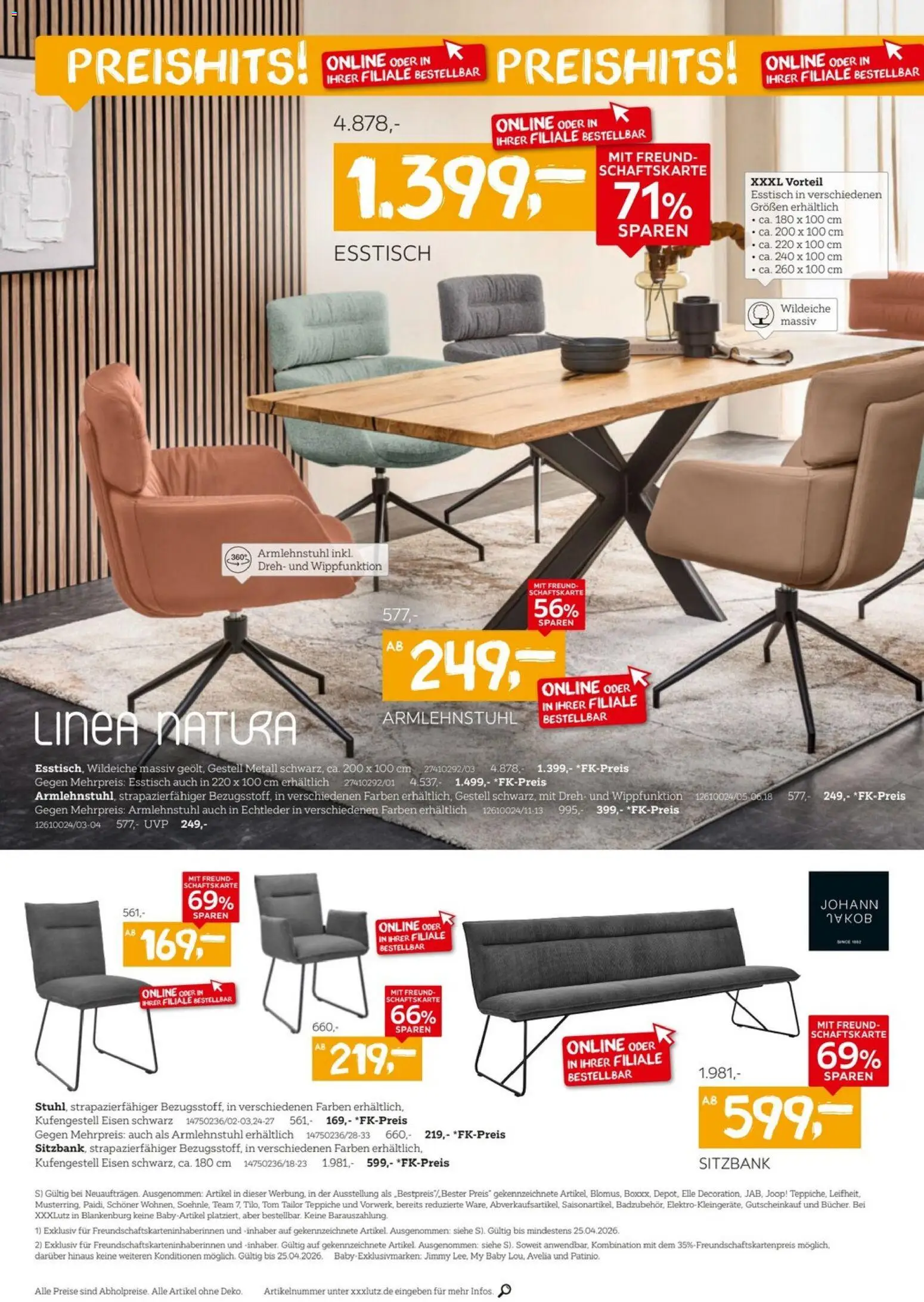 XXXLutz Speisen Preishits – gültig ab 04.04.2026 | Seite: 2 | Produkte: Esstisch, Sitzbank