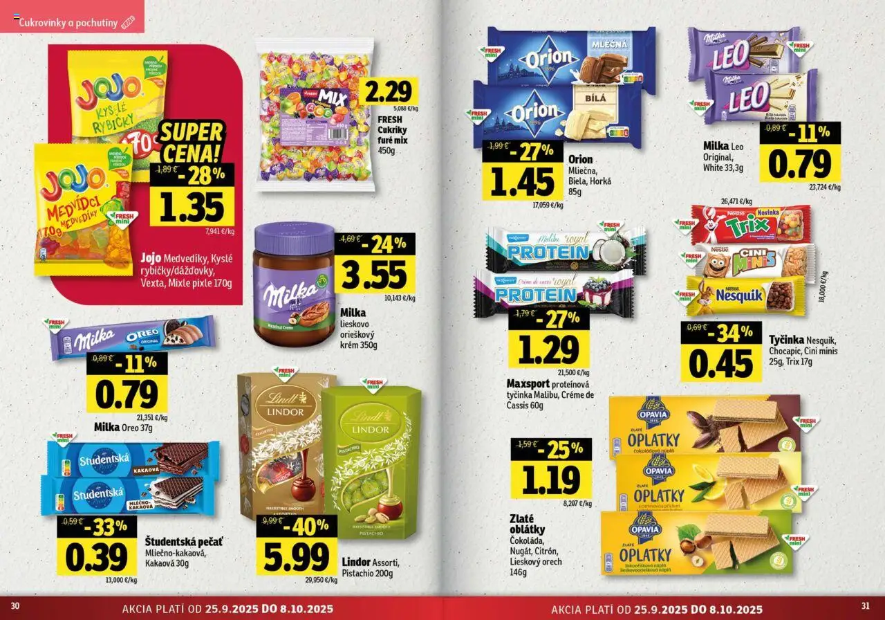 Nové Fresh akcie – leták je platný od 25.09.2025 | Strana: 16 | Produkty: Lindor, Cukríky, Študentská pečať, Krém