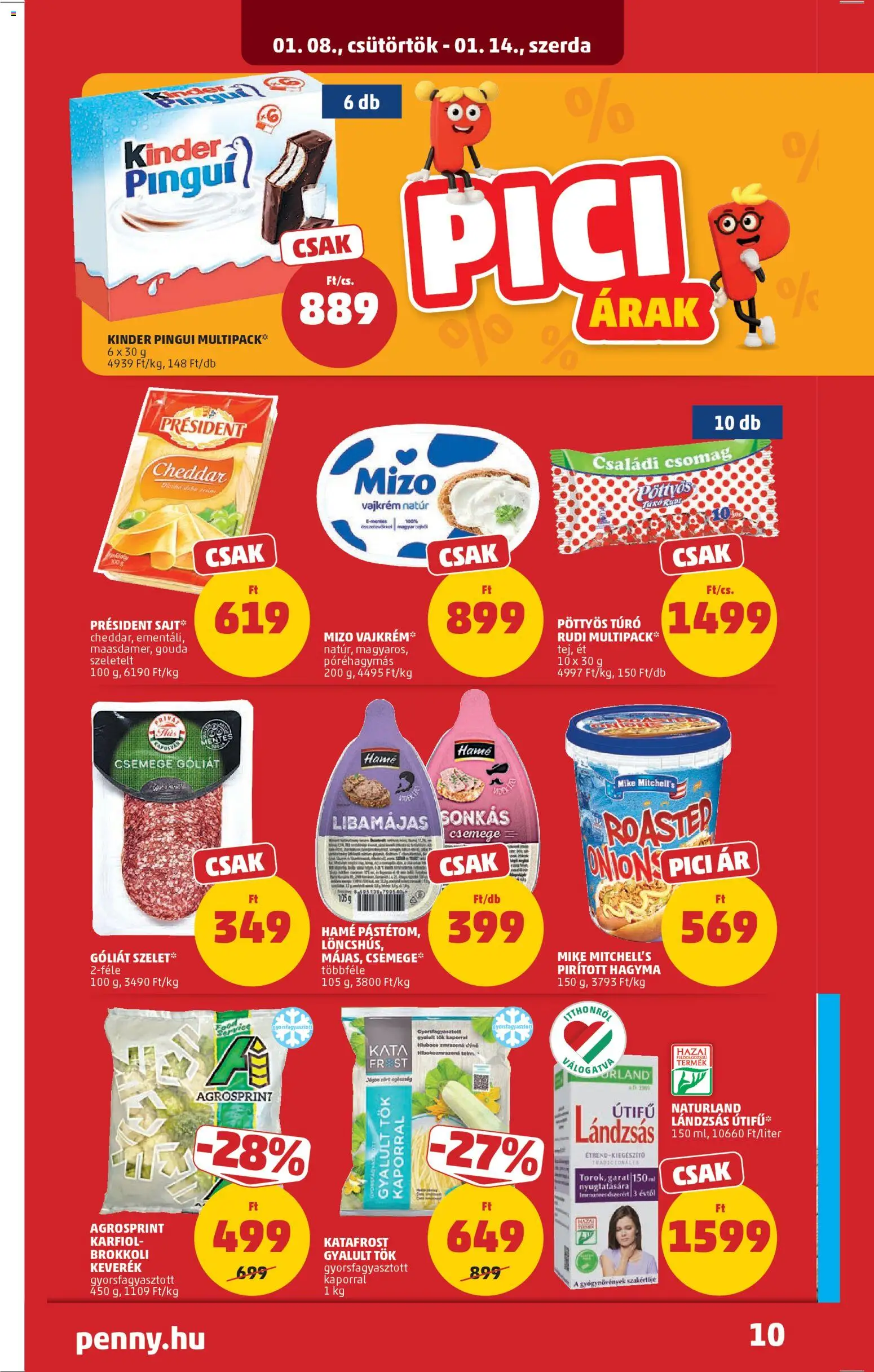 PENNY akciós ujság - amely érvényes a következő dátumtól: 08.01.2026 | Oldal: 14 | Termékek: Karfiol, Túró rudi, Gouda, Cheddar