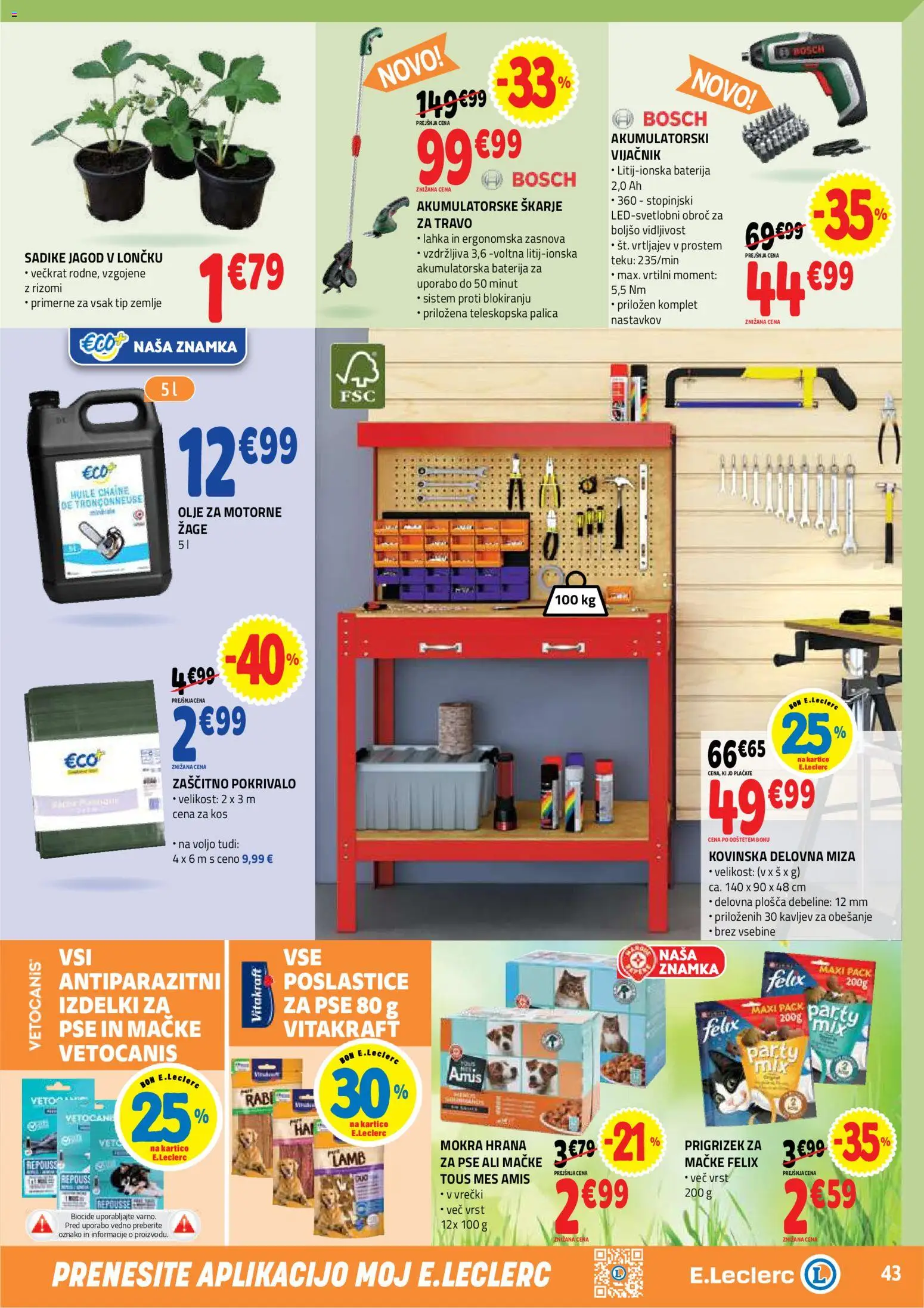 Novi E.leclerc katalog ponudbe – veljaven od 08.04.2026 | Stran: 43 | Izdelki: Baterija, Delovna miza, Kos, Olje