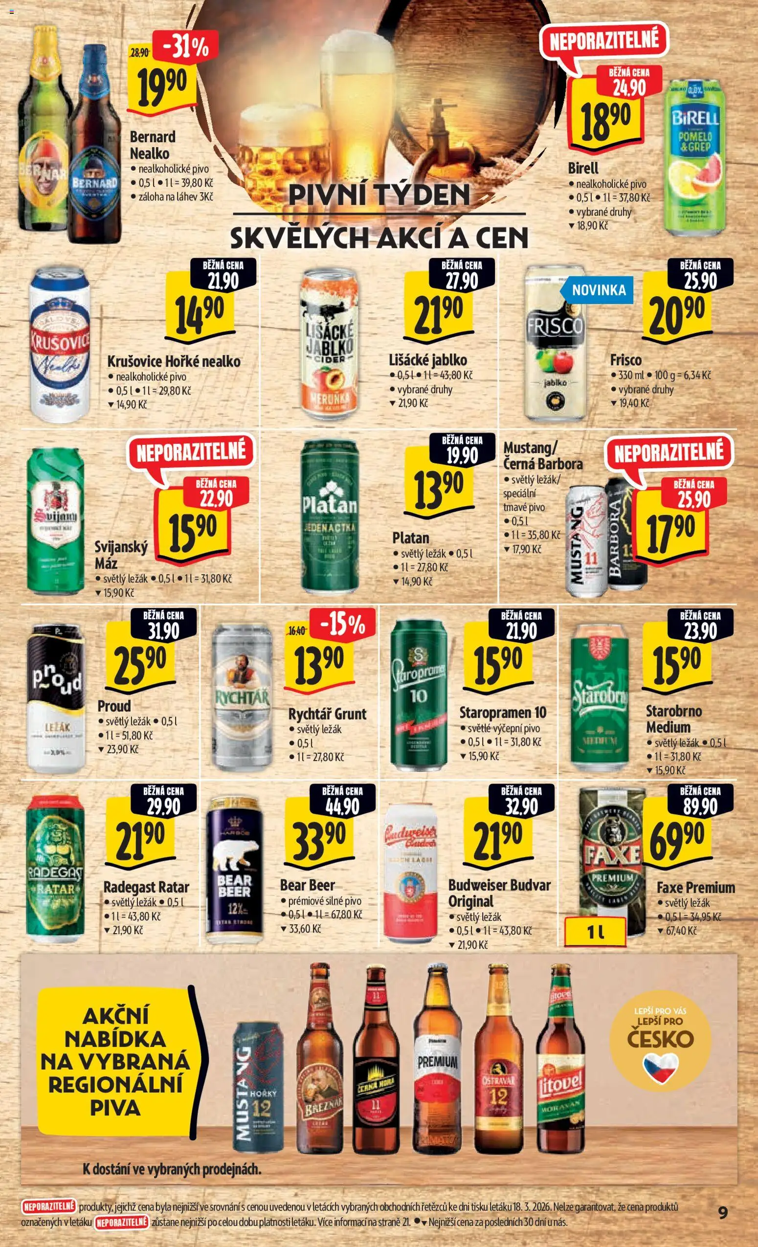 Albert leták - Hypermarket od 25.03.2026 | Strana: 15 | Produkty: Staropramen 10, Budvar, Birell, Bernard