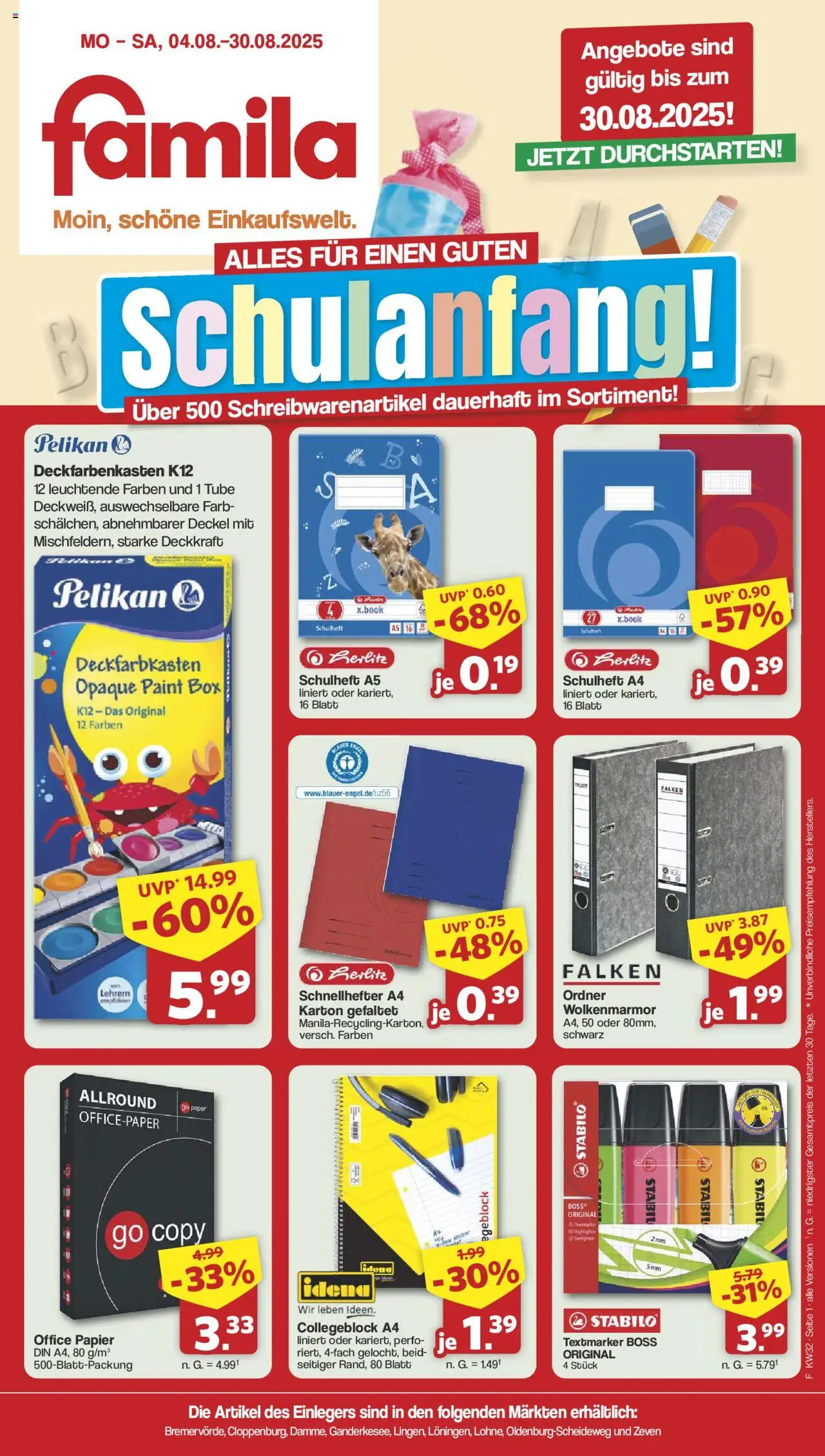 Famila Nordwest Sonderangebote - gültig ab dem 03.08.2025 | Seite: 1 | Produkte: Box, Kinder riegel, Milram, Schinken