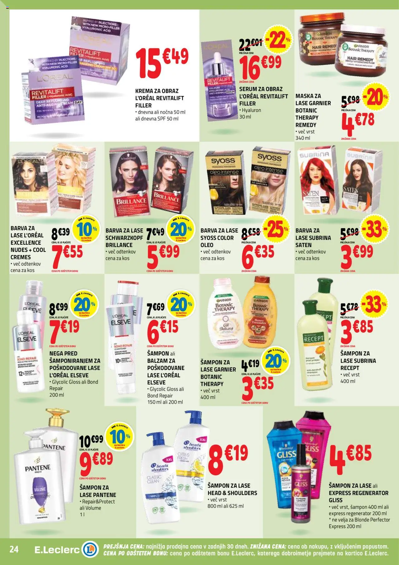 E.leclerc katalog │ velja od 20.08.2025 | Stran: 24 | Izdelki: Kos, Sampon, Barva za lase, Maska