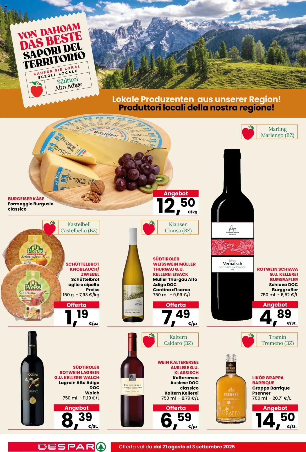 Volantino Eurospar del 21.08.2025 | Pagina: 8 | Prodotti: Formaggio, Aglio, Grappa