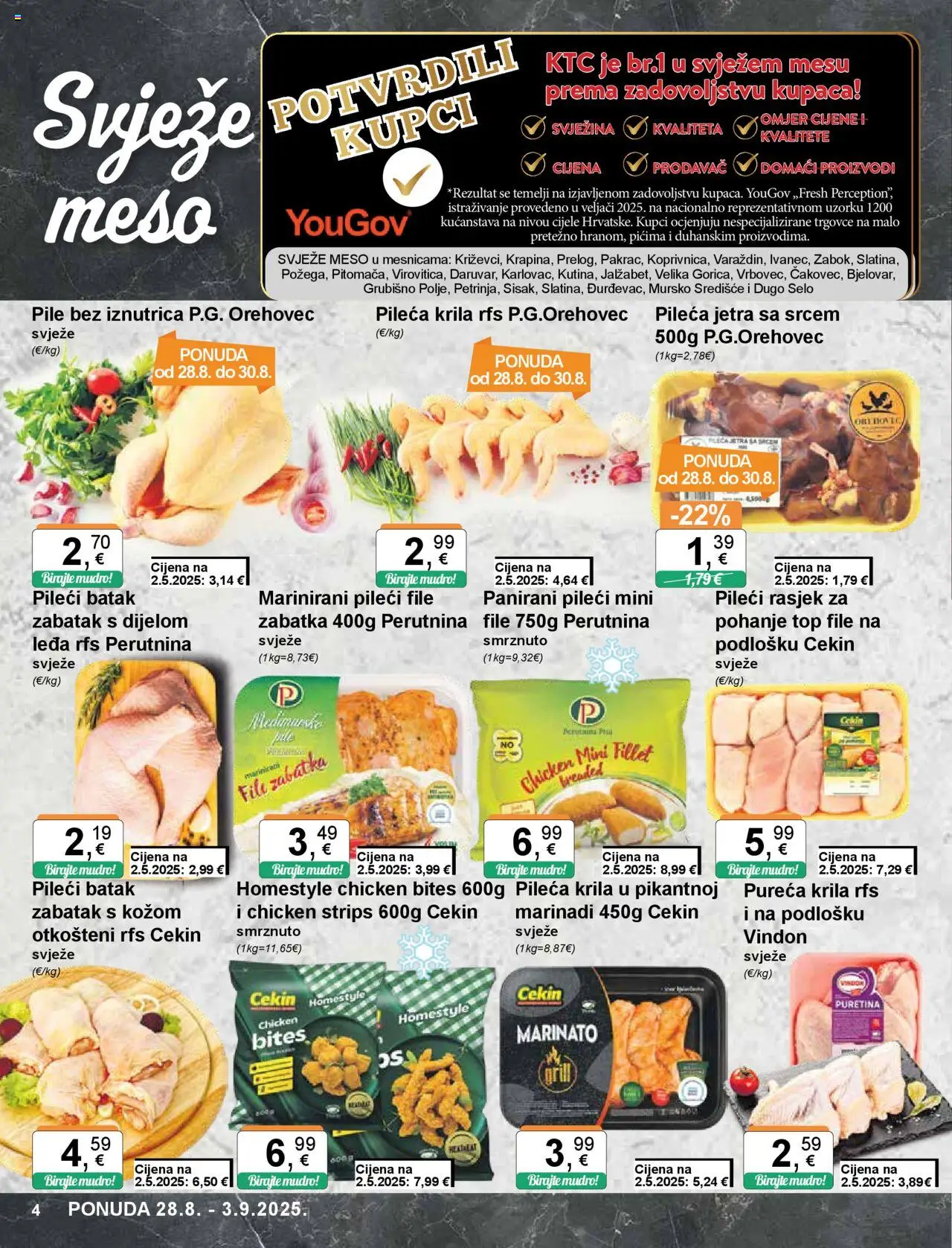 KTC katalog | vrijedi od 28.08.2025 | Stranica: 4 | Proizvodi: Puretina, Pileća krila, Pileći file, Meso