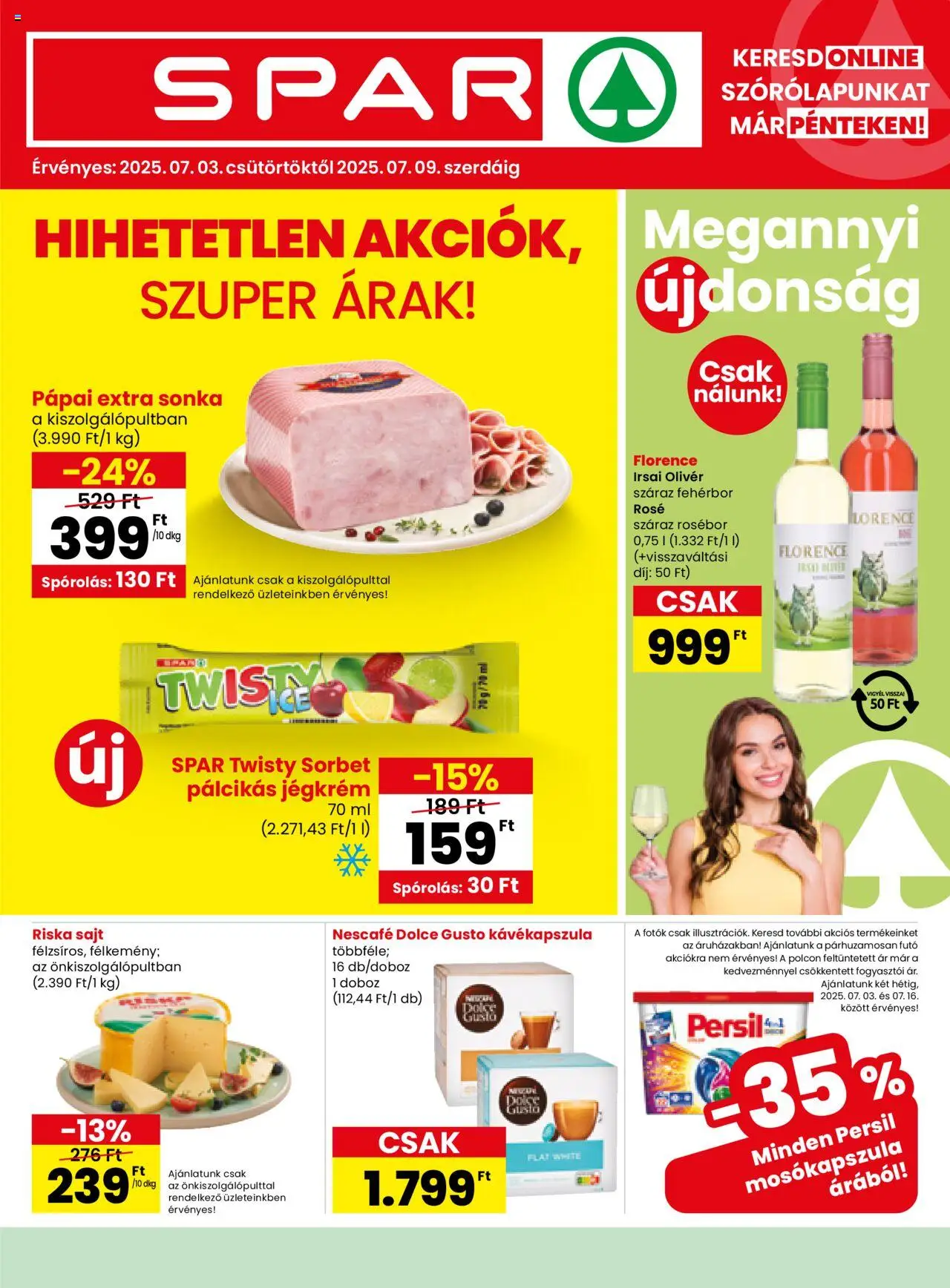 Spar akciós ujság - amely érvényes a következő dátumtól: 03.07.2025 | Oldal: 1 | Termékek: Dolce Gusto, Nescafé, Doboz, Fehérbor