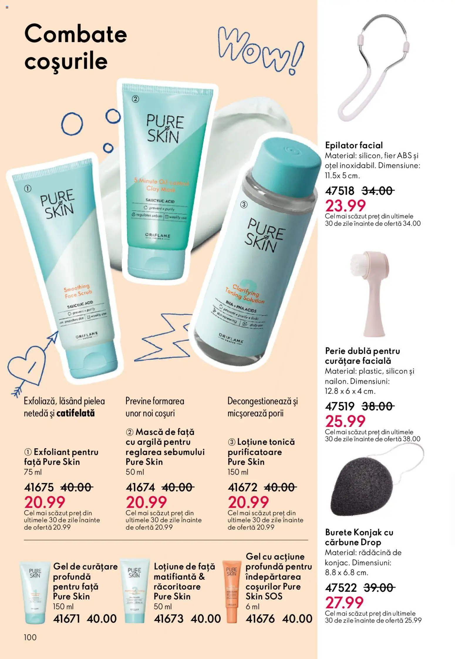 Noul catalog Oriflame – valabil de la 15.04.2026 | Pagină: 100 | Produse: Loțiune tonică, Gel de curățare, Scrub, Perie